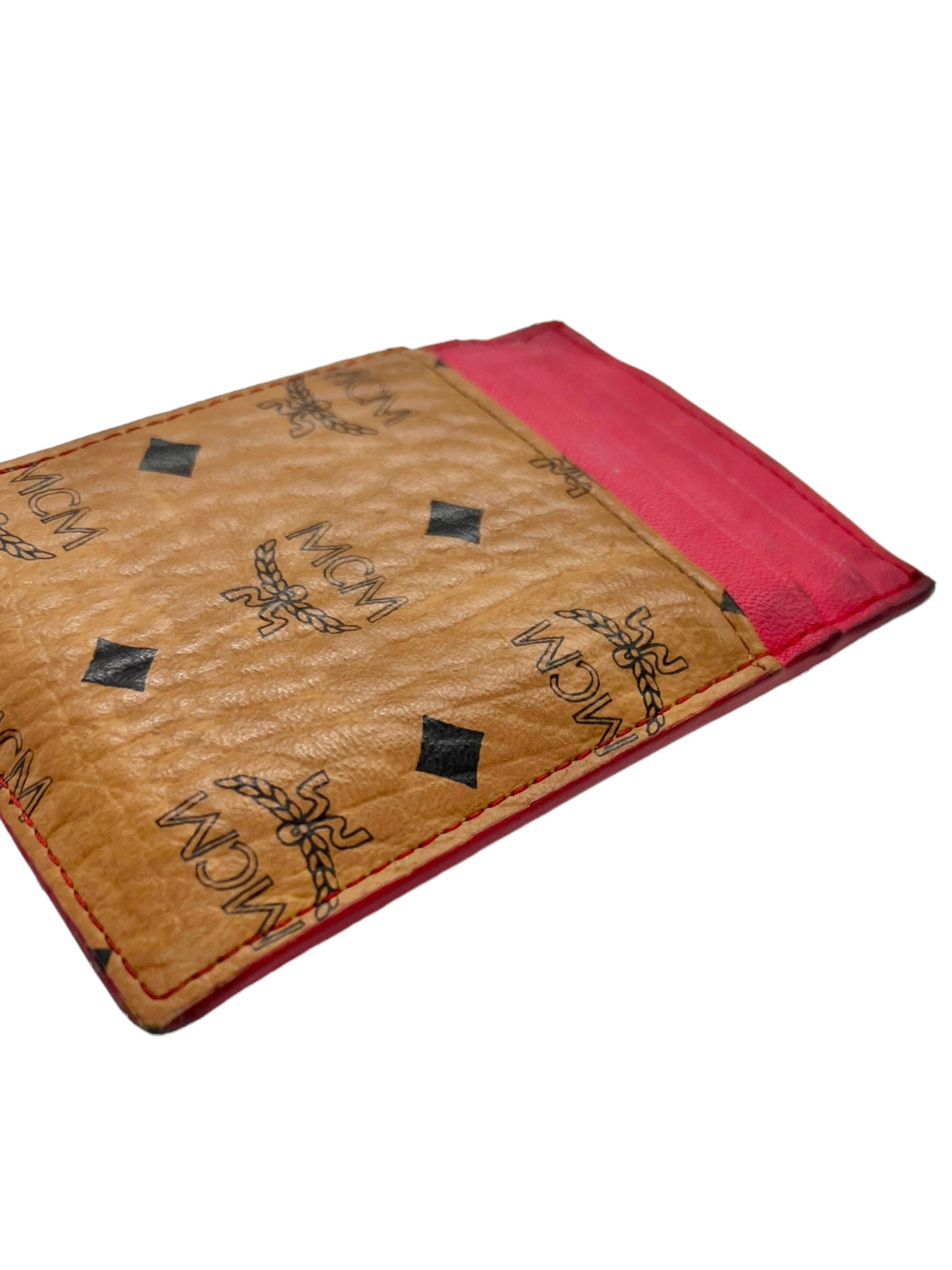 MCM Tan & Red Visetos Heritage Card Holder