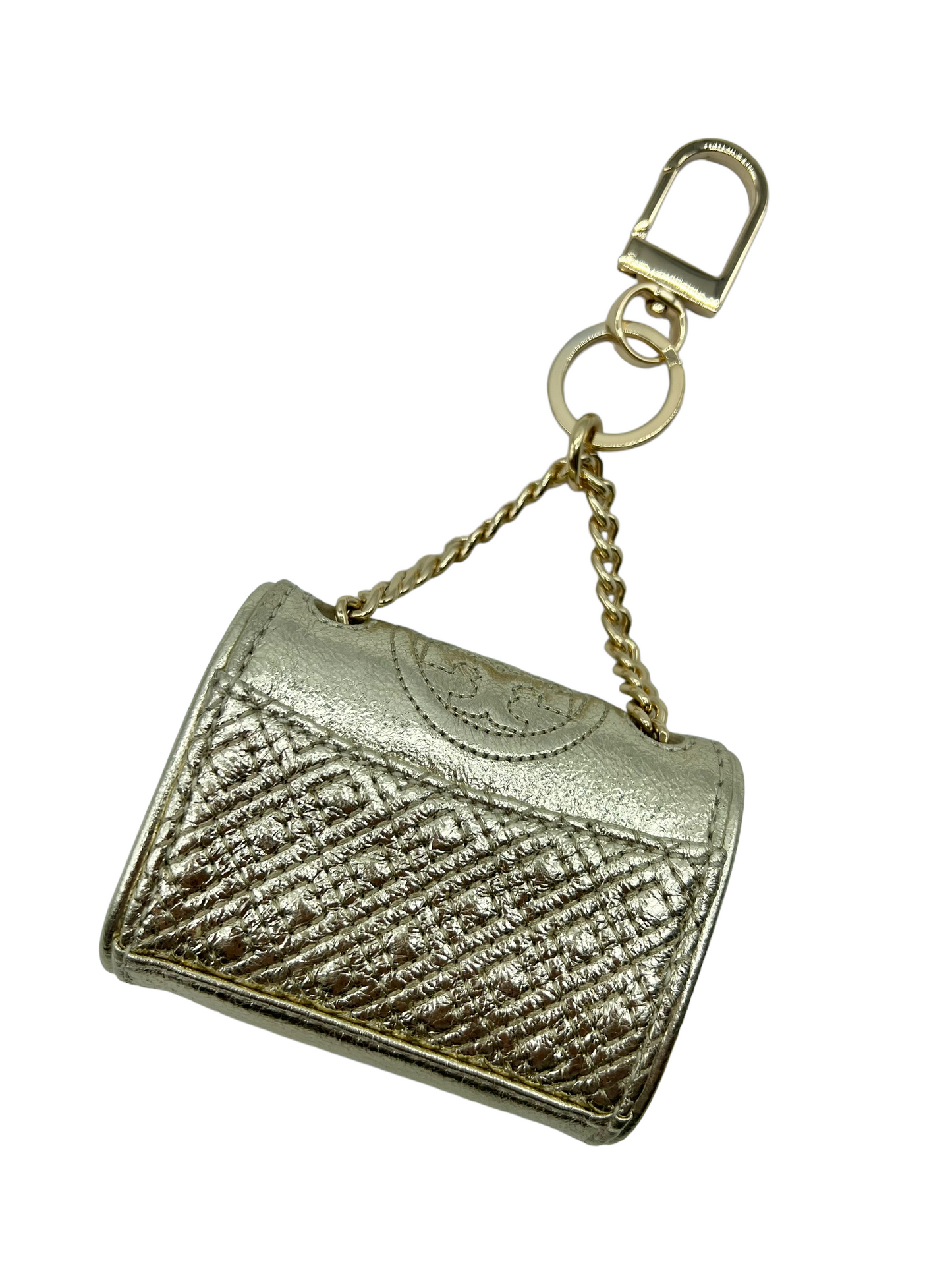 Tory Burch Gold Leather Fleming Keychain