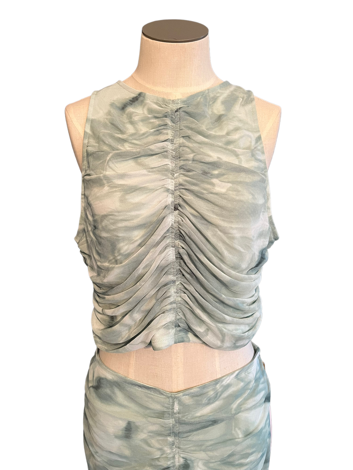 House of Harlow 1960 Green Tie-Dye Print Mesh 2-Piece Size L Skirt Set