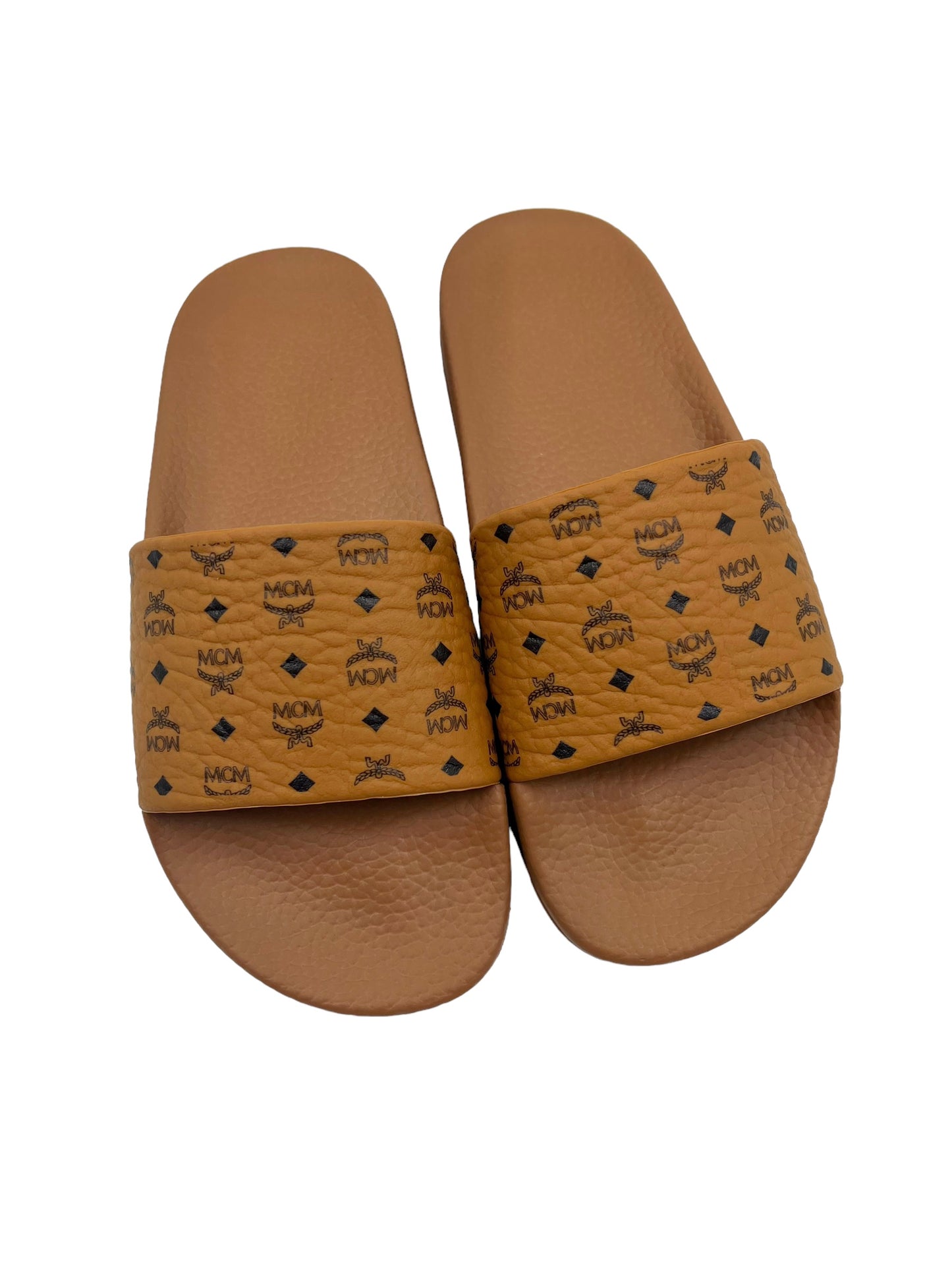 MCM Size 39 Tan Heritage Visetos Pool Slides