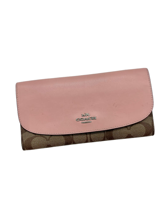 Coach Brown Signature Print Pink Flap Wallet