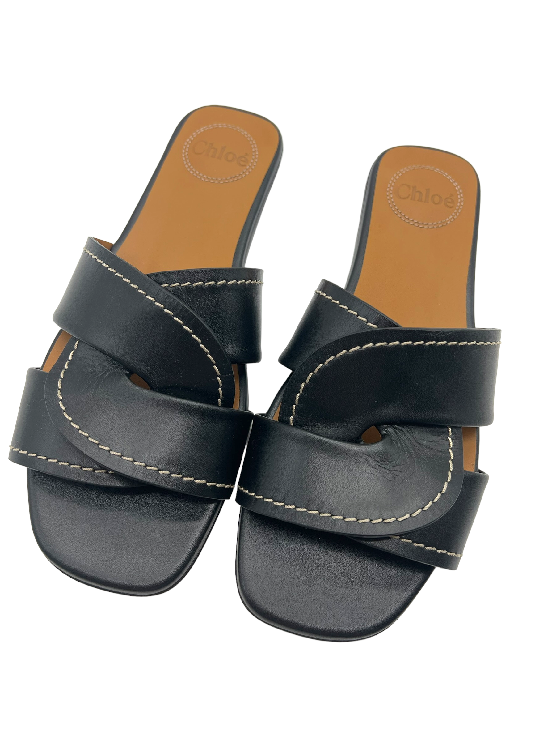 Chloe Black Leather Grecia Size 38 Slides Shop Luxe Society