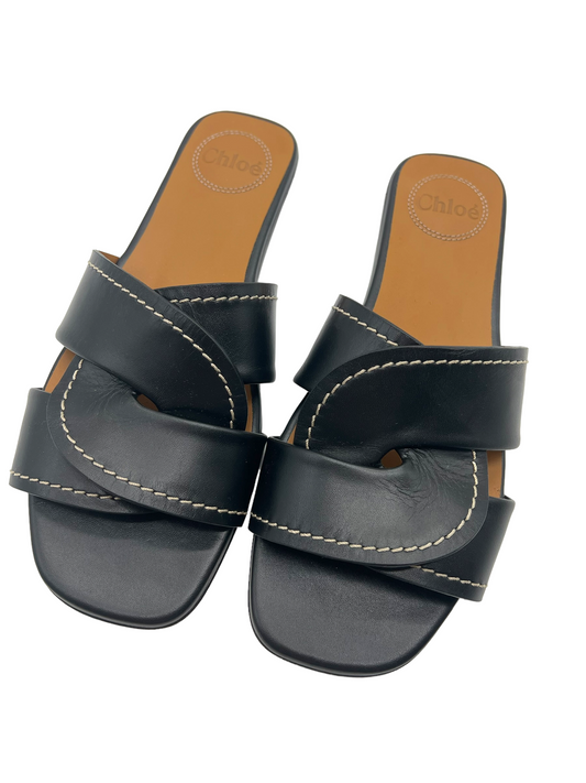 Chloe Black Leather Grecia Size 38 Slides