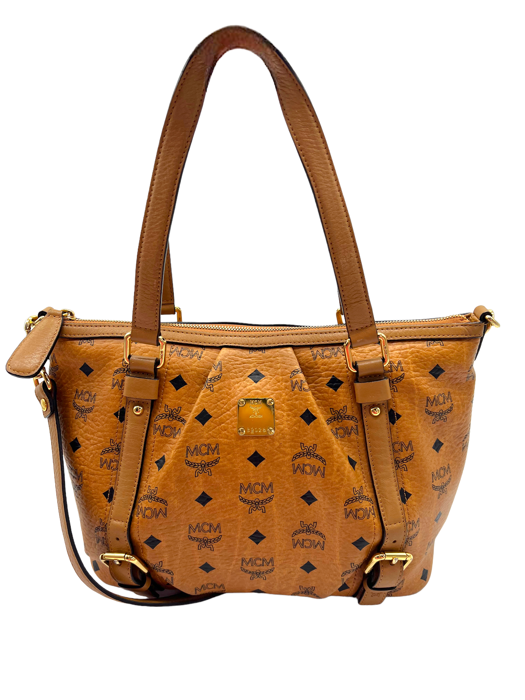 MCM Cognac Tan Visetos Heritage Pleated Buckle Shoulder Bag – Shop Luxe  Society