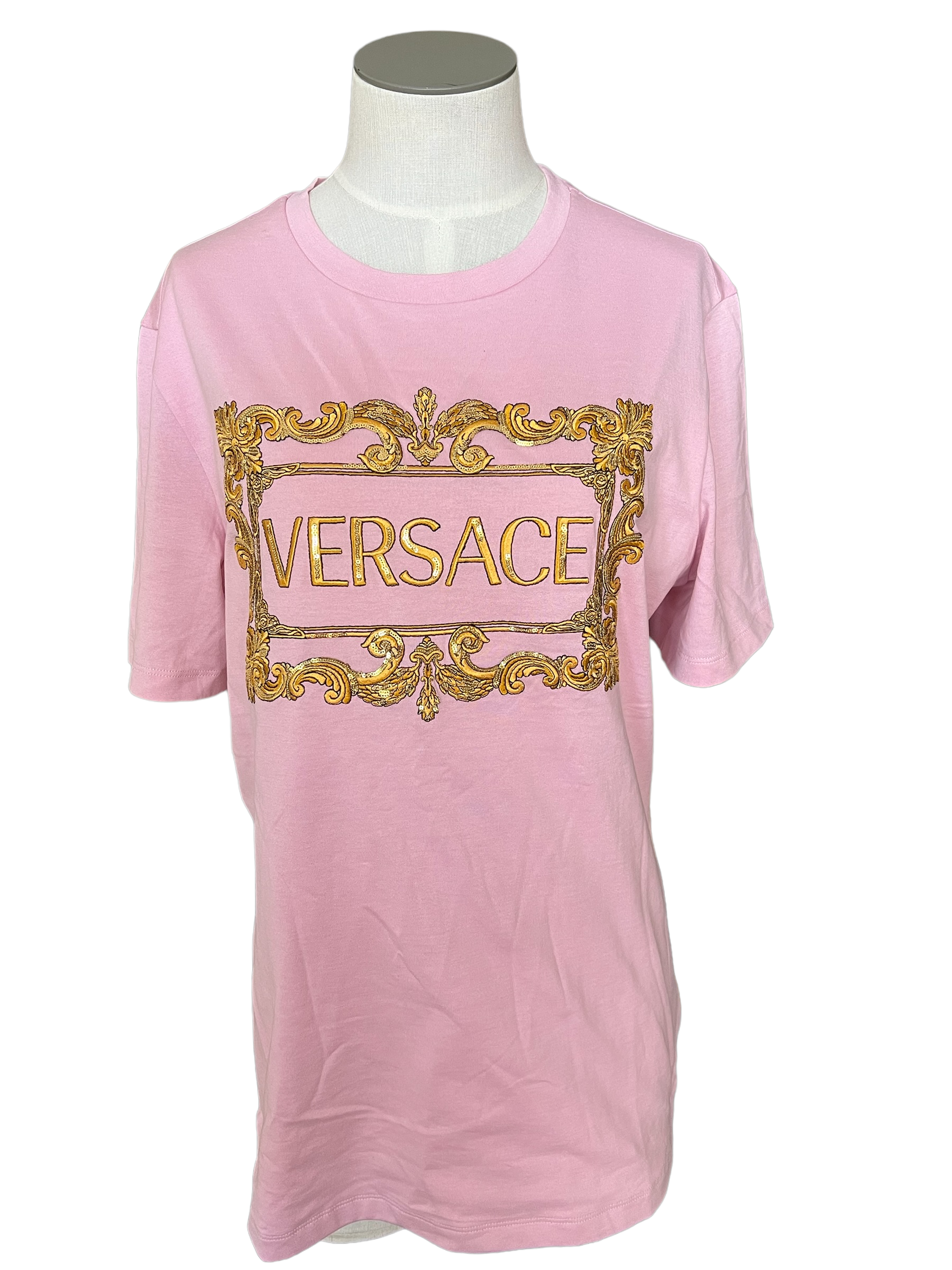 Ewell regnskyl Spænding Versace Pink Baroque Logo Size 38 T-Shirt – Shop Luxe Society