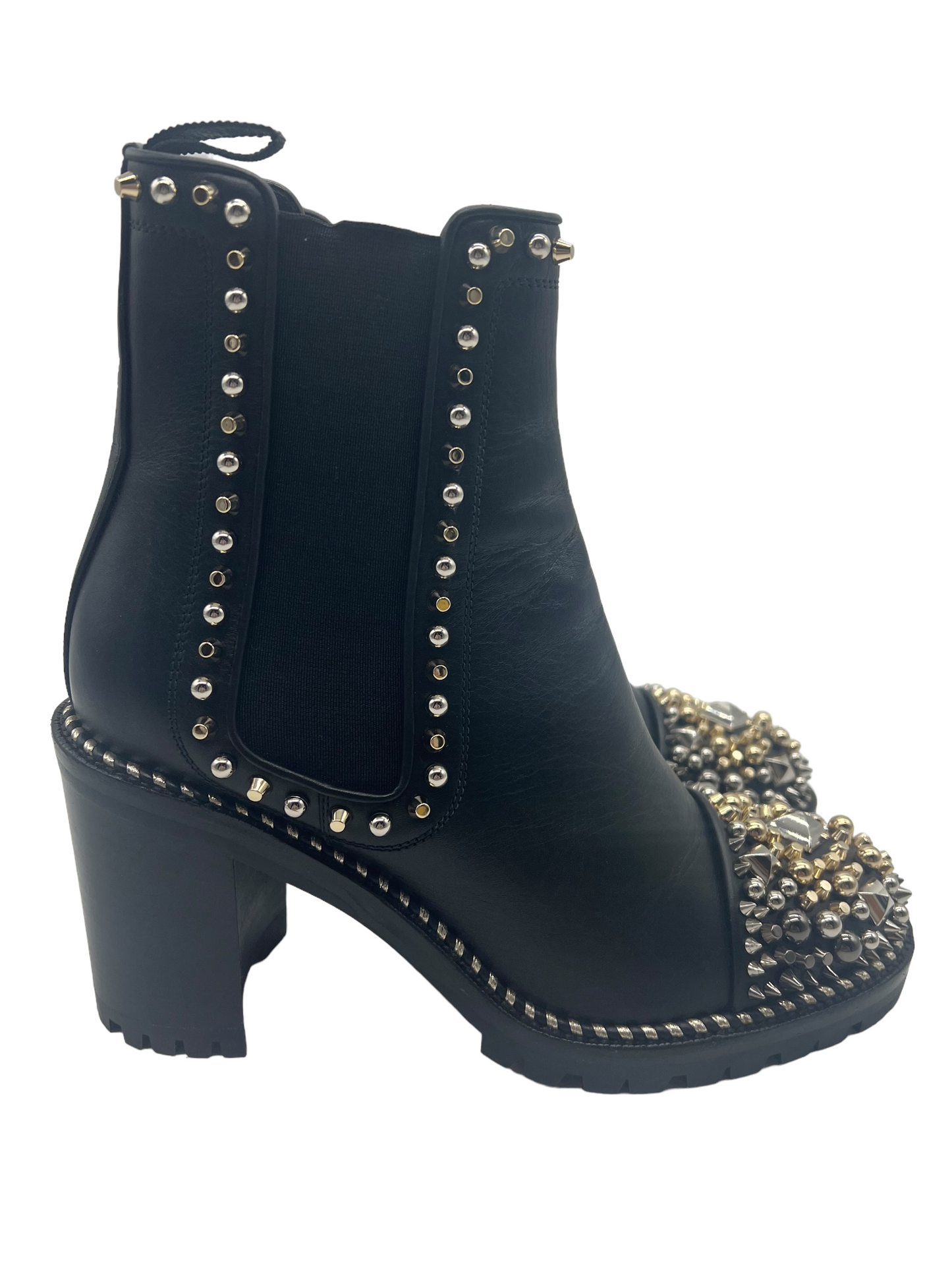 Louboutin Black Leather Chasse A Clou 70 Size 38 Boots