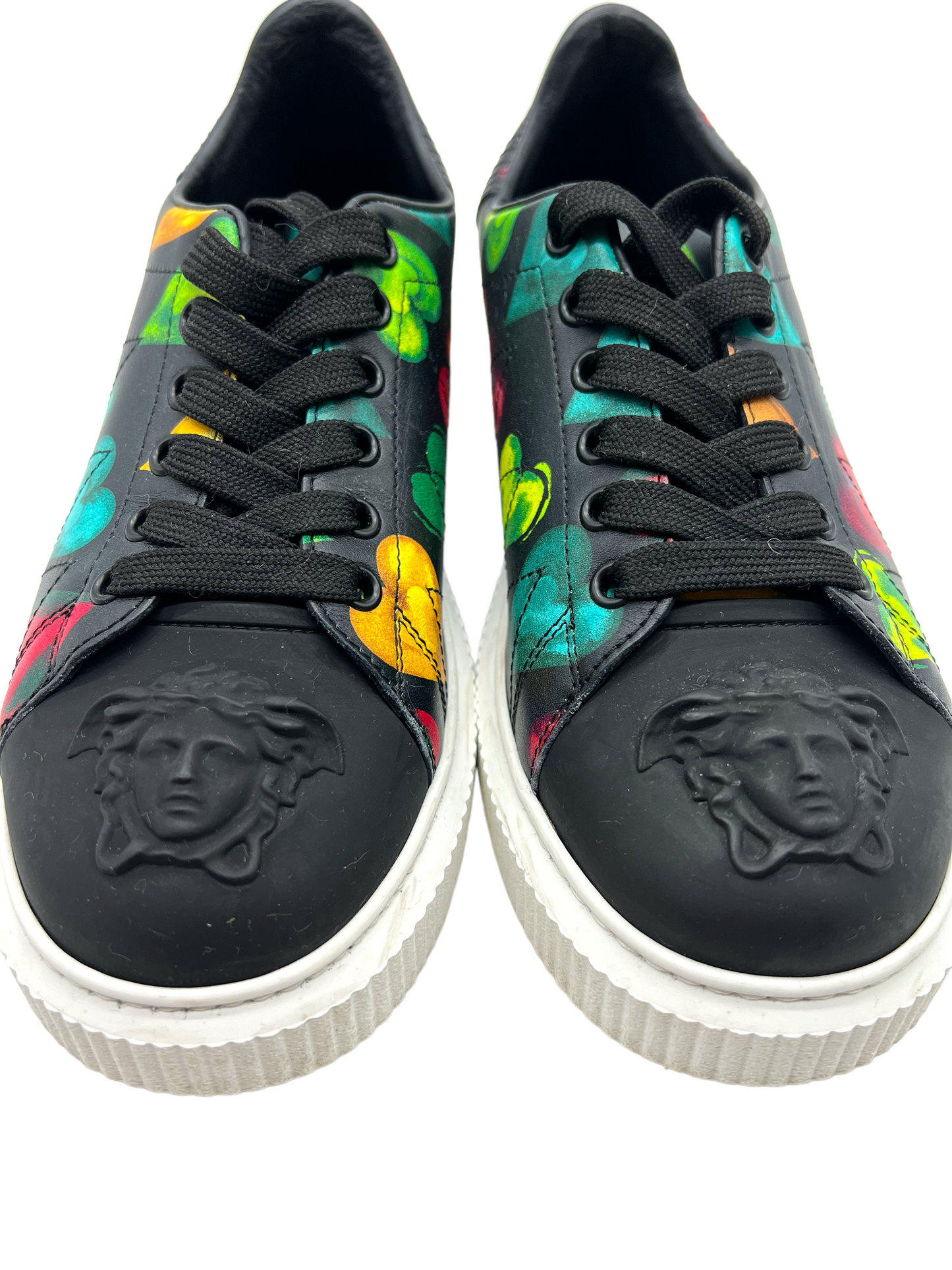 Versace Black Heart Print Medusa Head Low Top Size 38 Sneakers