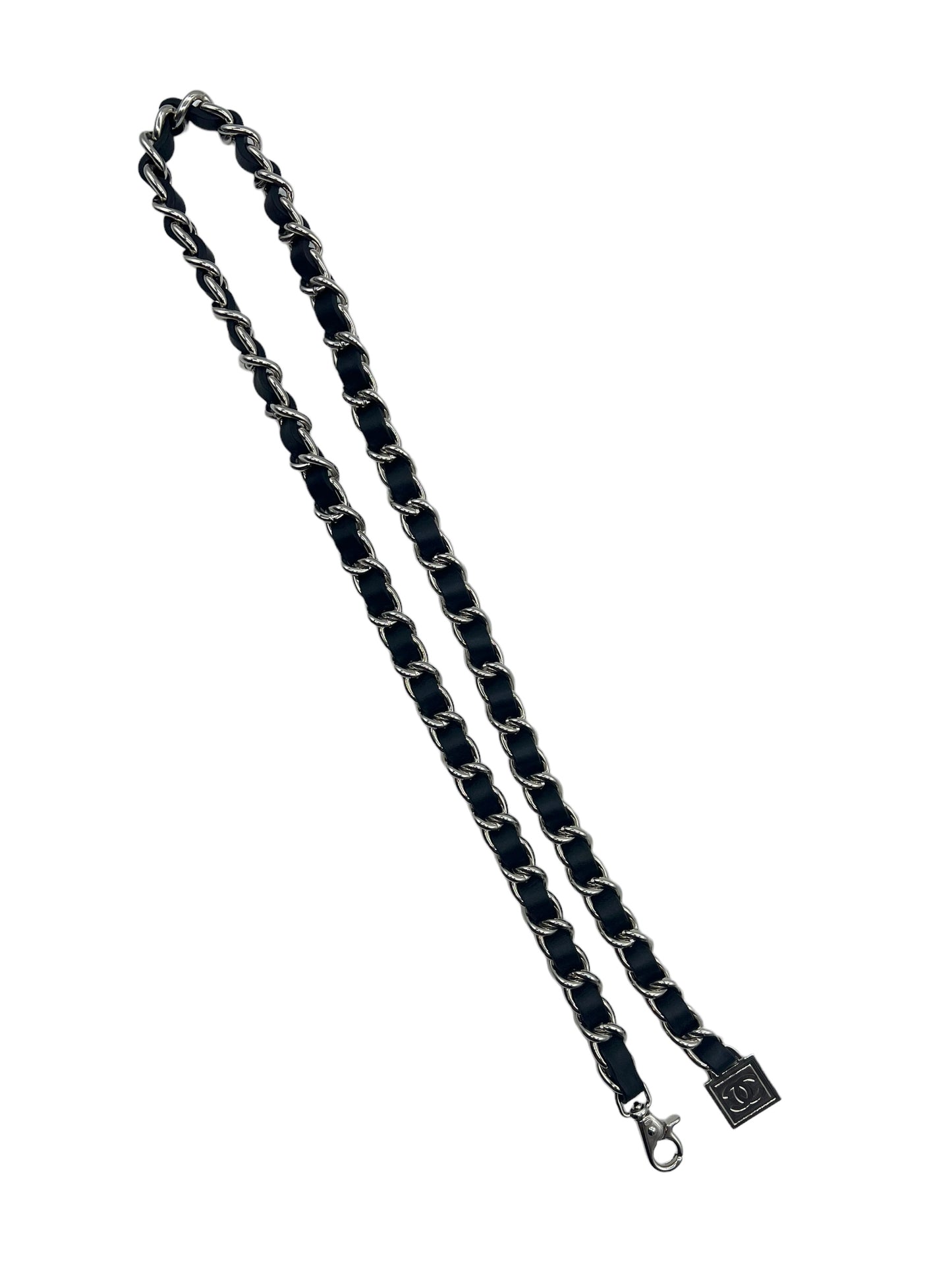Chanel 06P Black & Silver Jumbo Leather Chain Belt