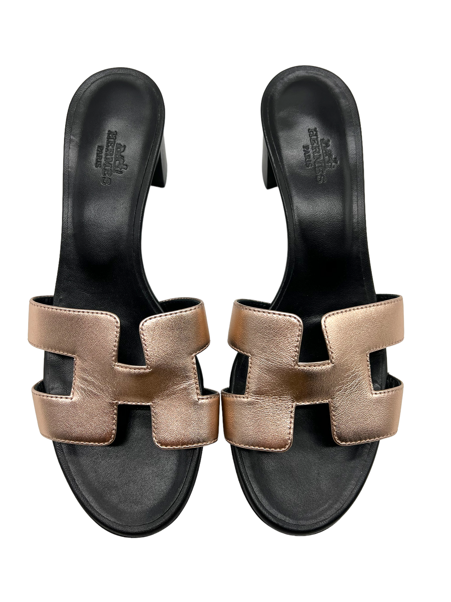 Hermes Metallic Rose Gold Dore Oasis Size 37.5 Sandals