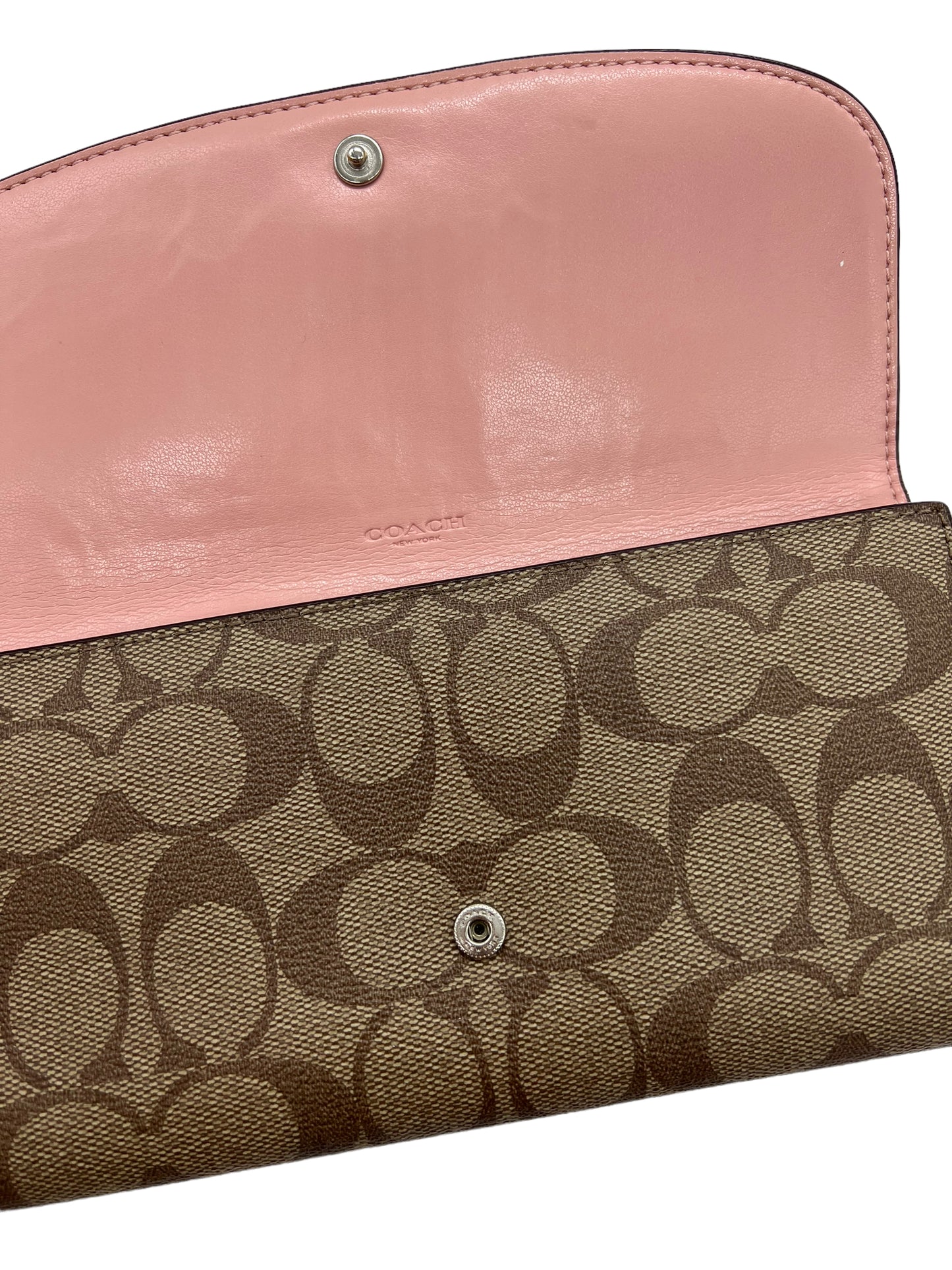 Coach Brown Signature Print Pink Flap Wallet