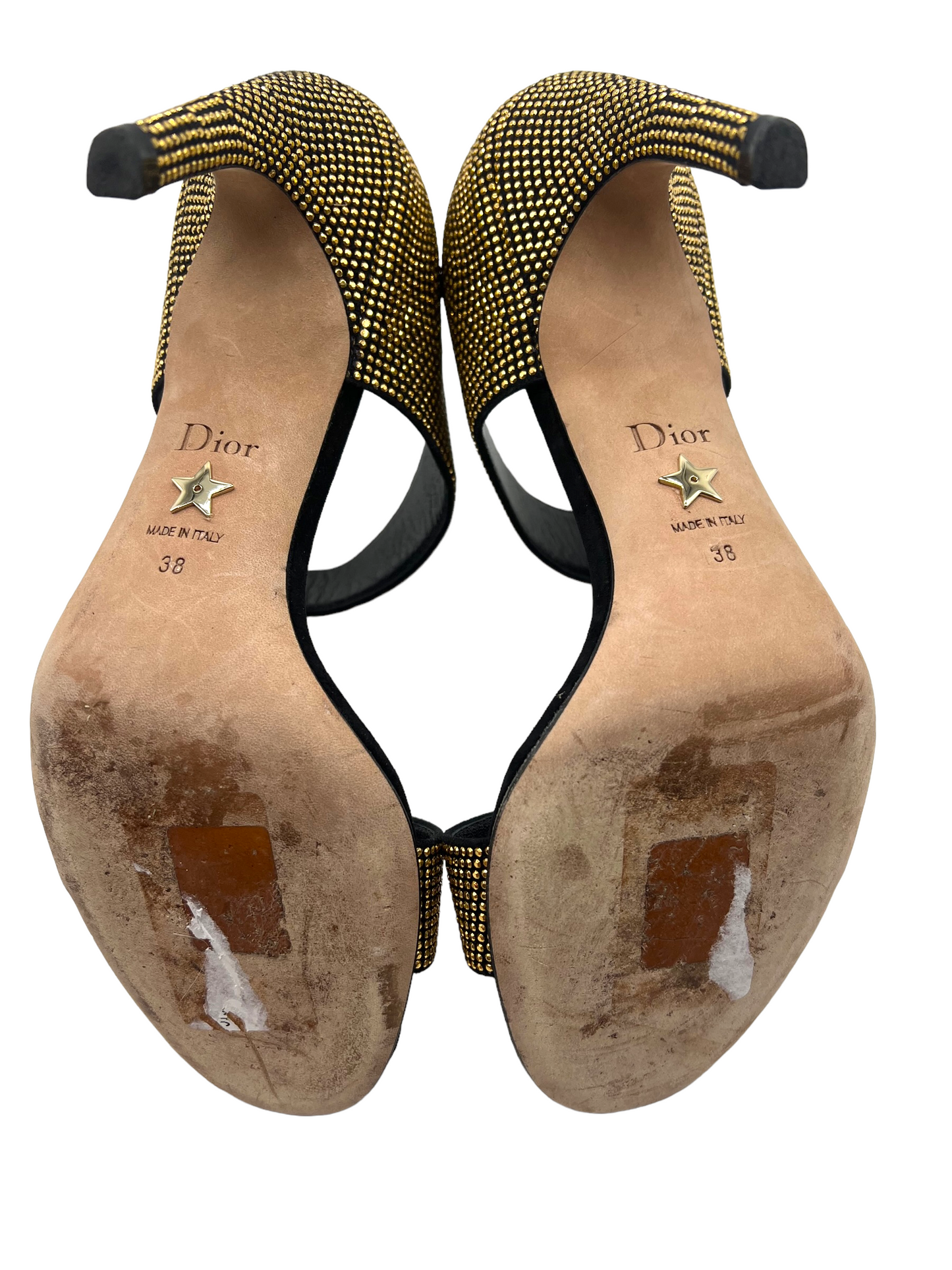 Dior Gold Studded Double Strap Size 38 Heels