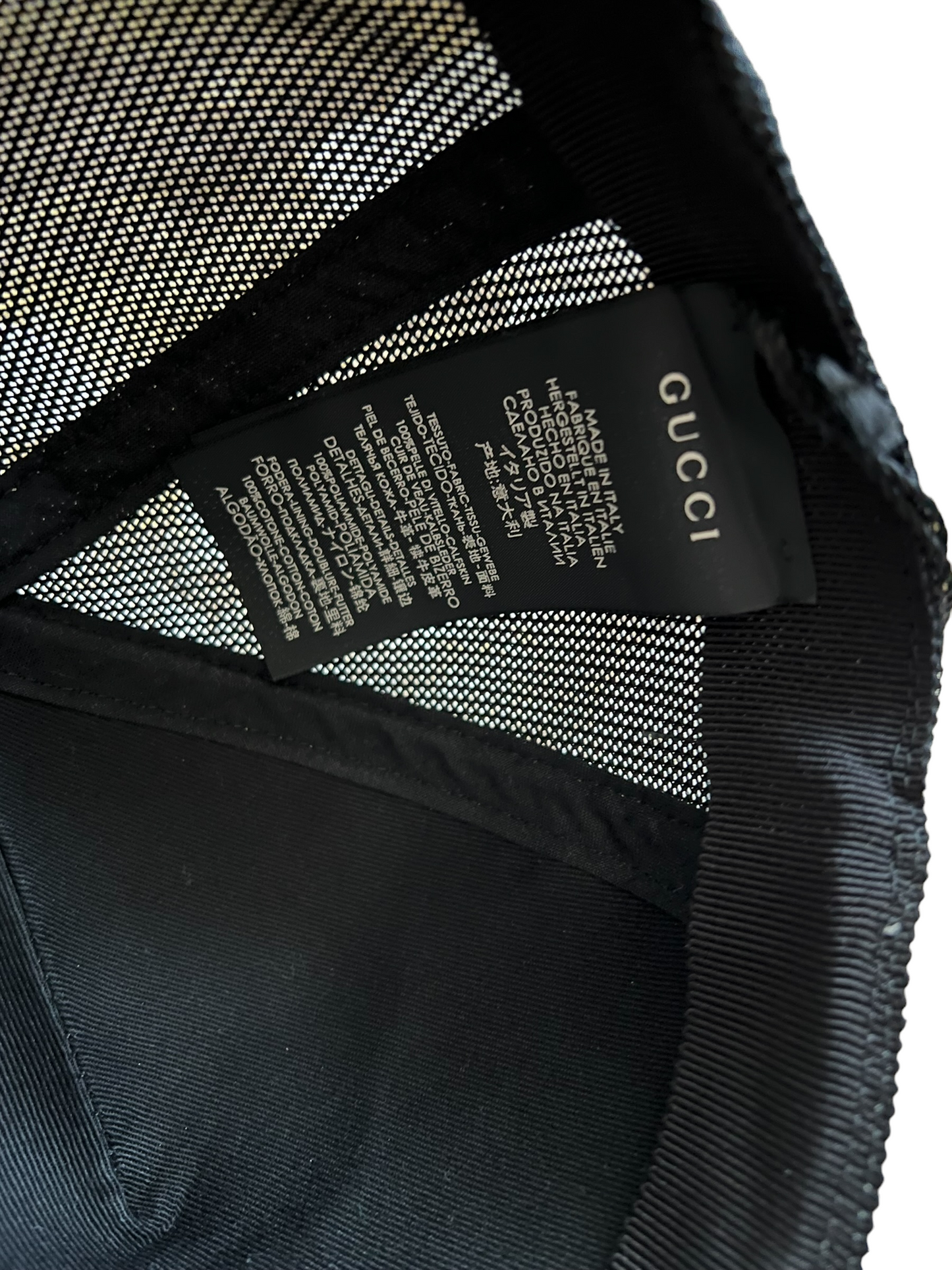 Gucci Cream Black Leather Logo Size S Trucker Hat