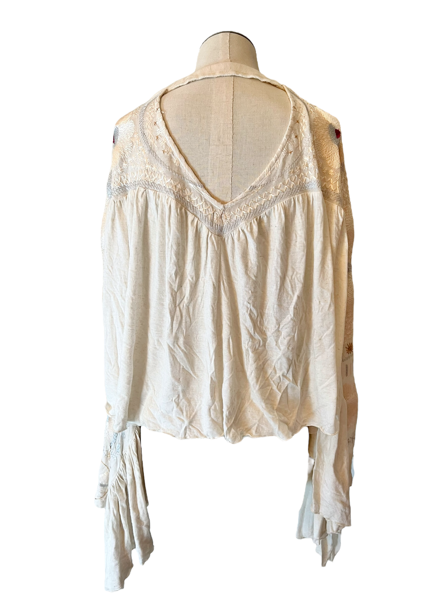 Free People Beige Embroidered Size M Top