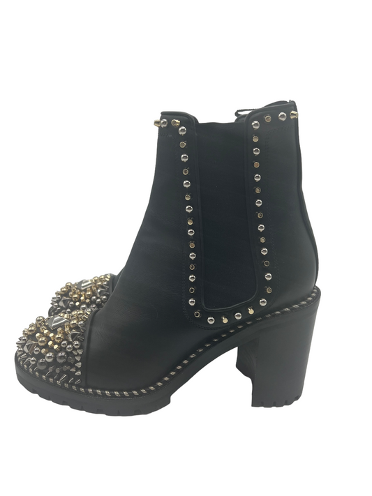 Louboutin Black Leather Chasse A Clou 70 Size 38 Boots