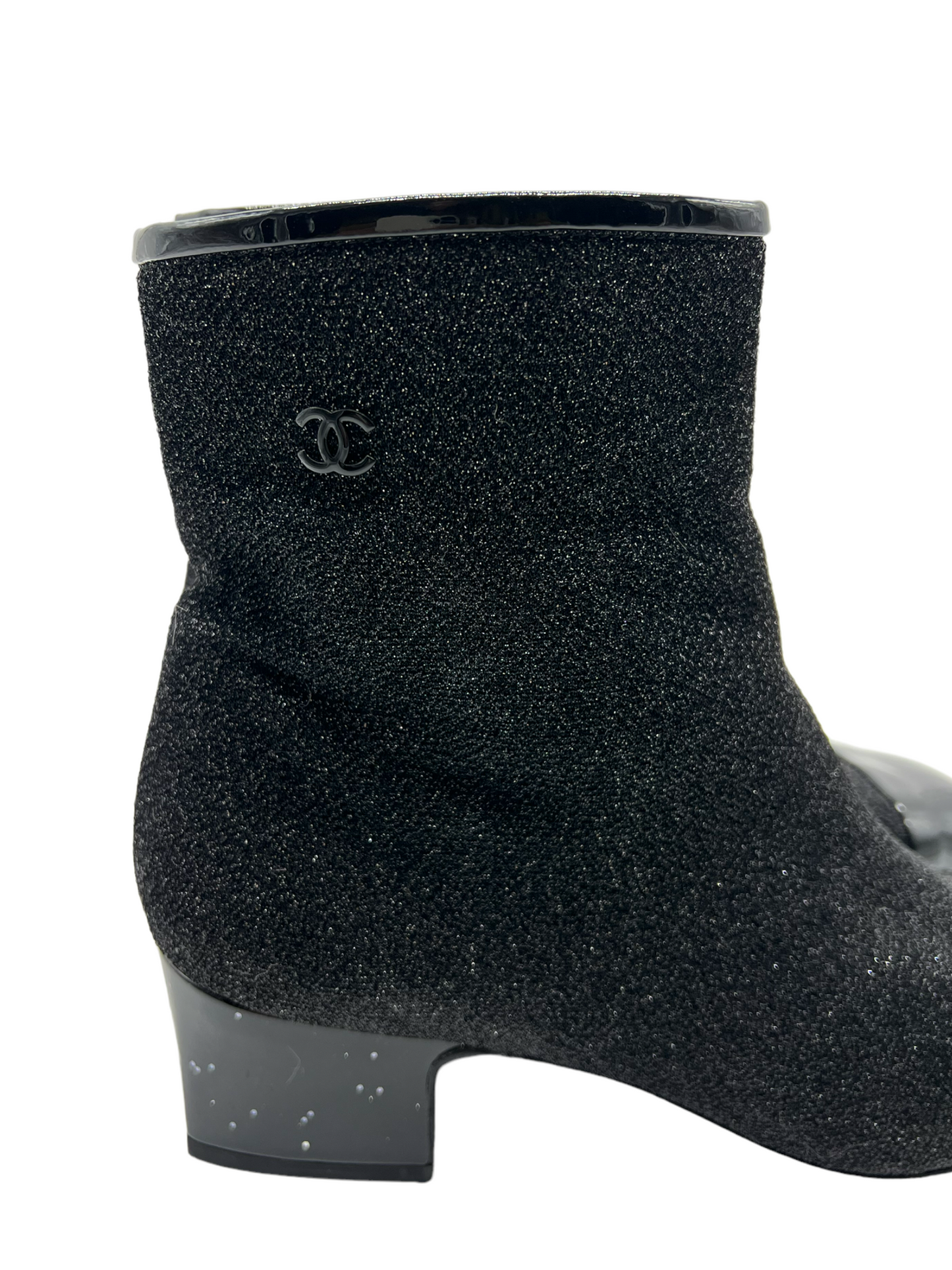 Chanel  Black Glitter Mesh Size 38 Booties