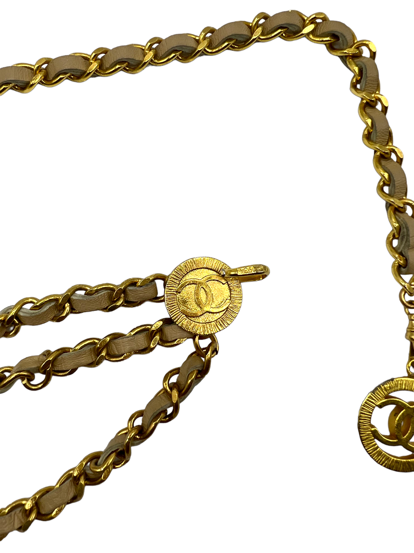 Chanel Vintage 1984 Beige Leather Chain CC Size S Belt