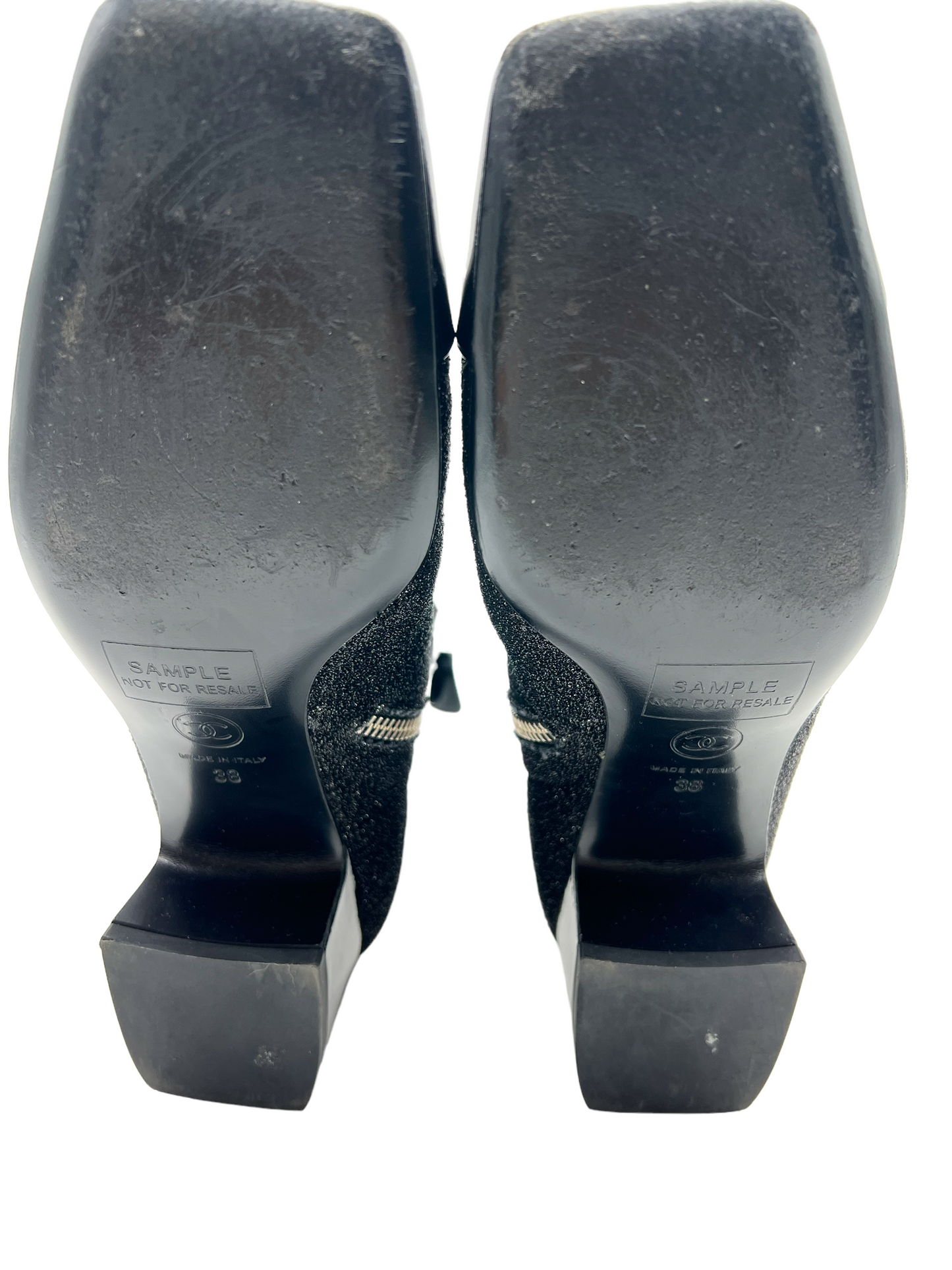 Chanel  Black Glitter Mesh Size 38 Booties