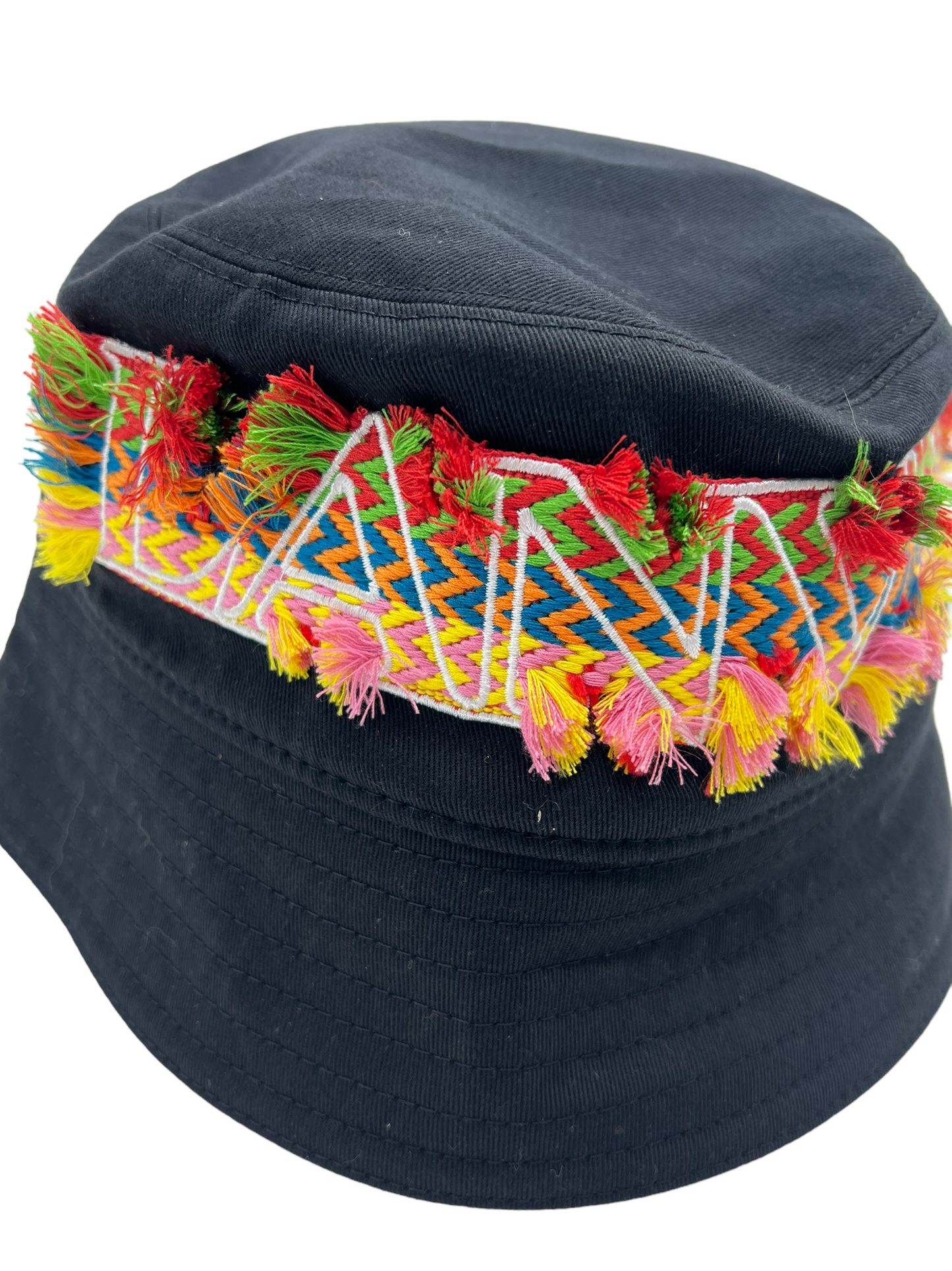 Lanvin Black Colorful Fringe Logo Size 60 Bucket Hat