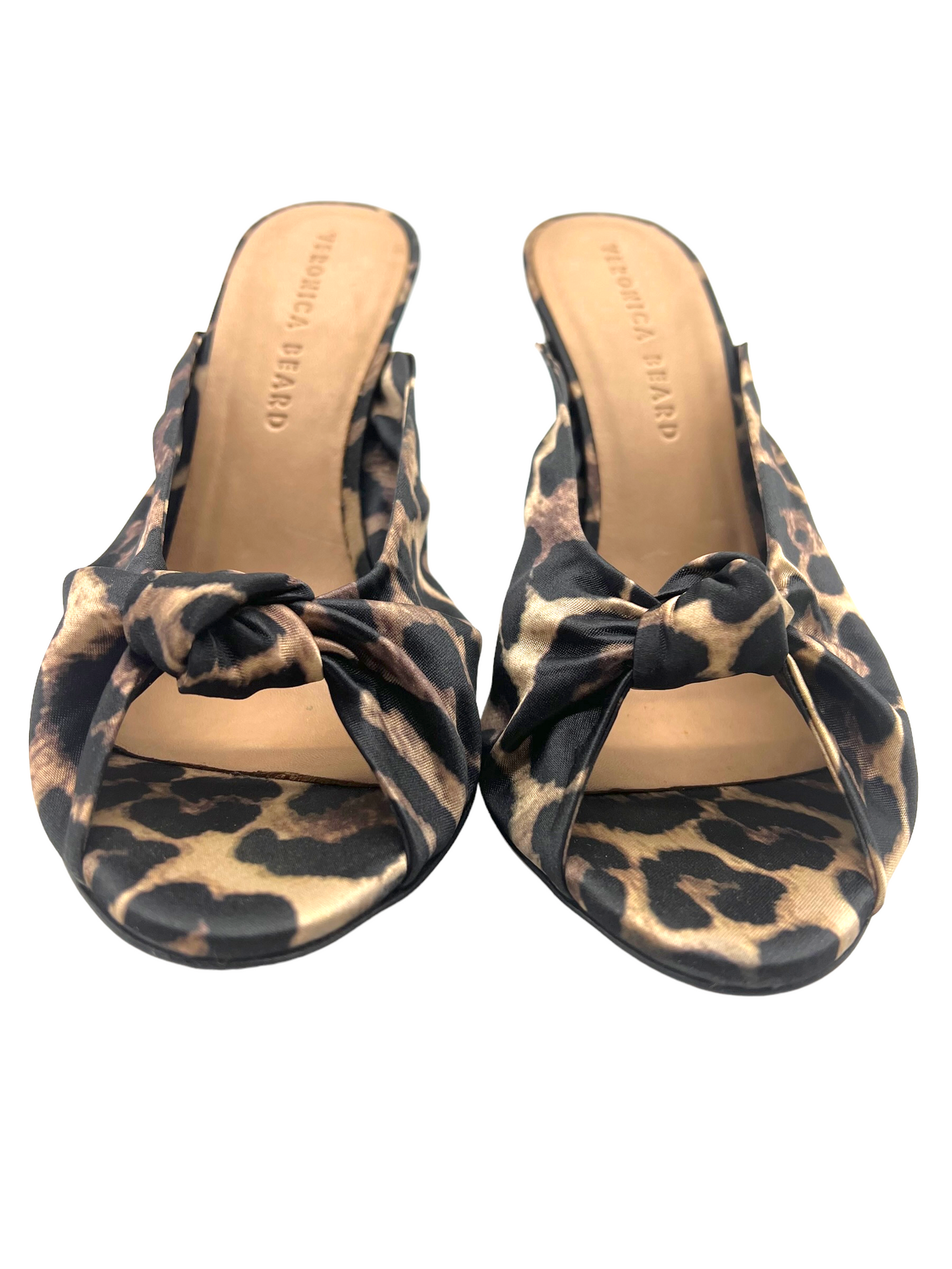 Veronica Beard Brown Satin Leopard Print Size 8 Mules