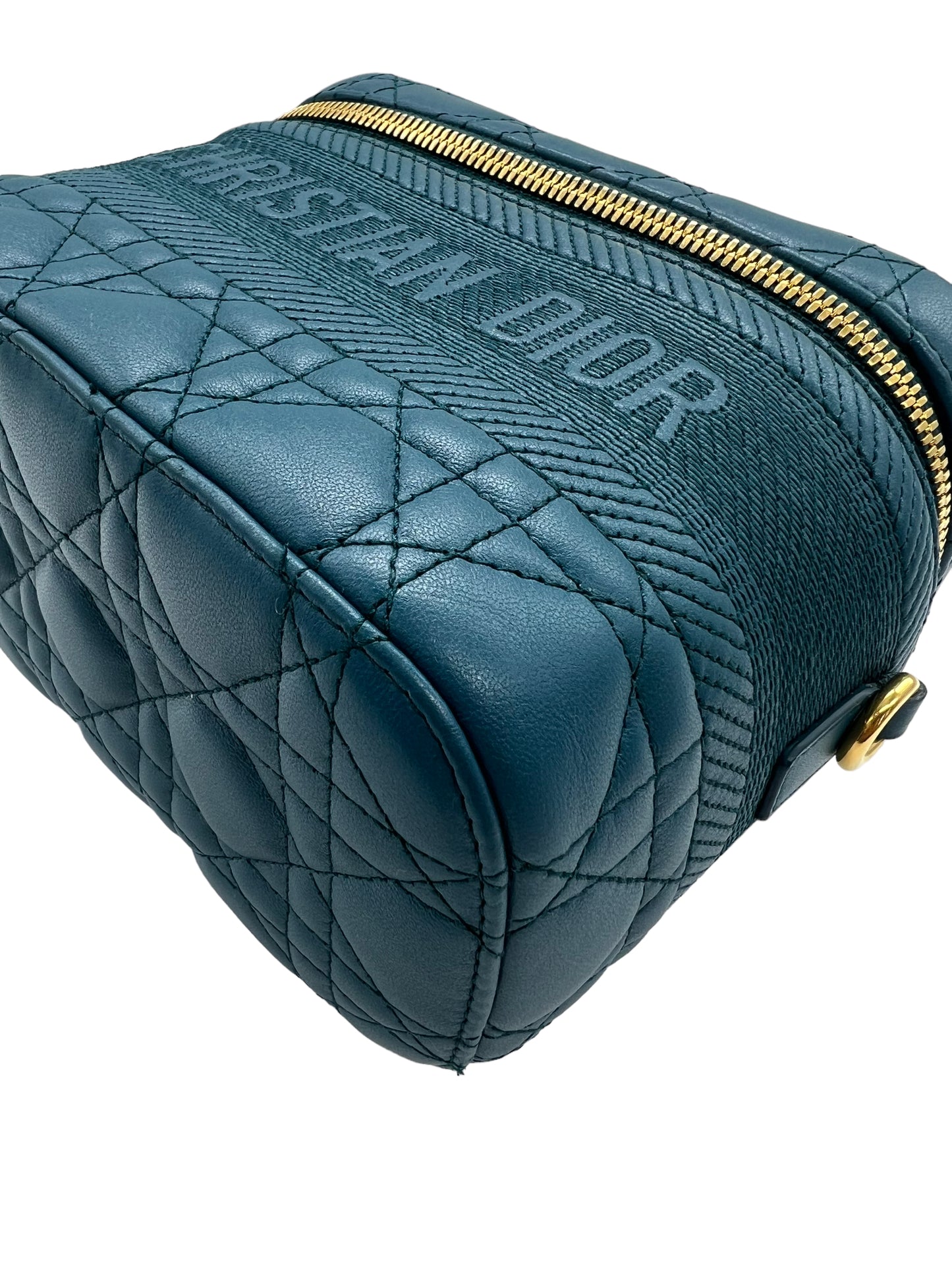 Dior Teal Lambskin Small Cannage Diortravel Vanity Case