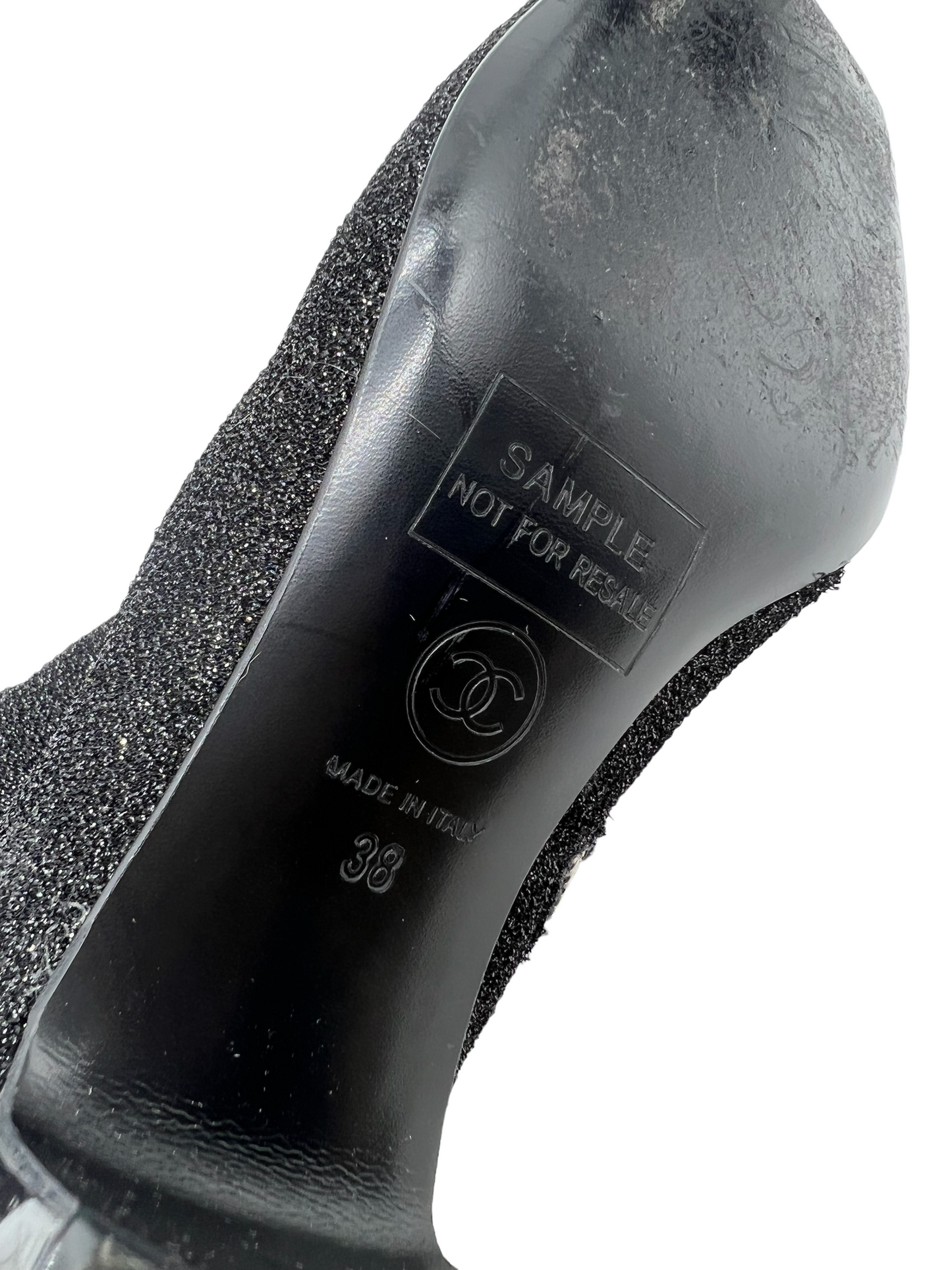 Chanel  Black Glitter Mesh Size 38 Booties