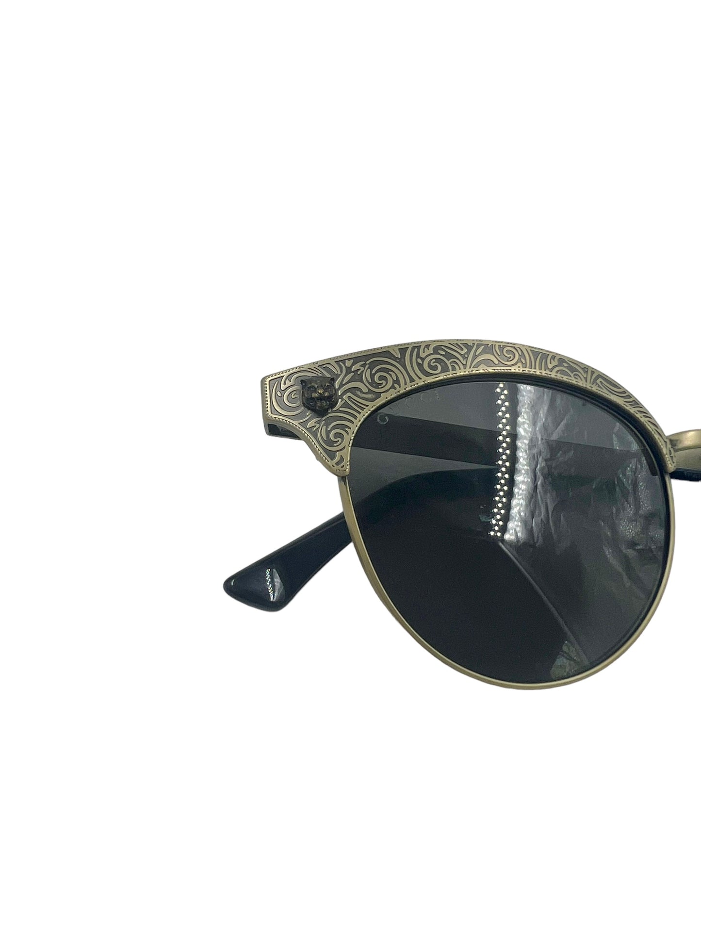 Gucci GG0220S Gold Cat Eye Engraved Sunglasses