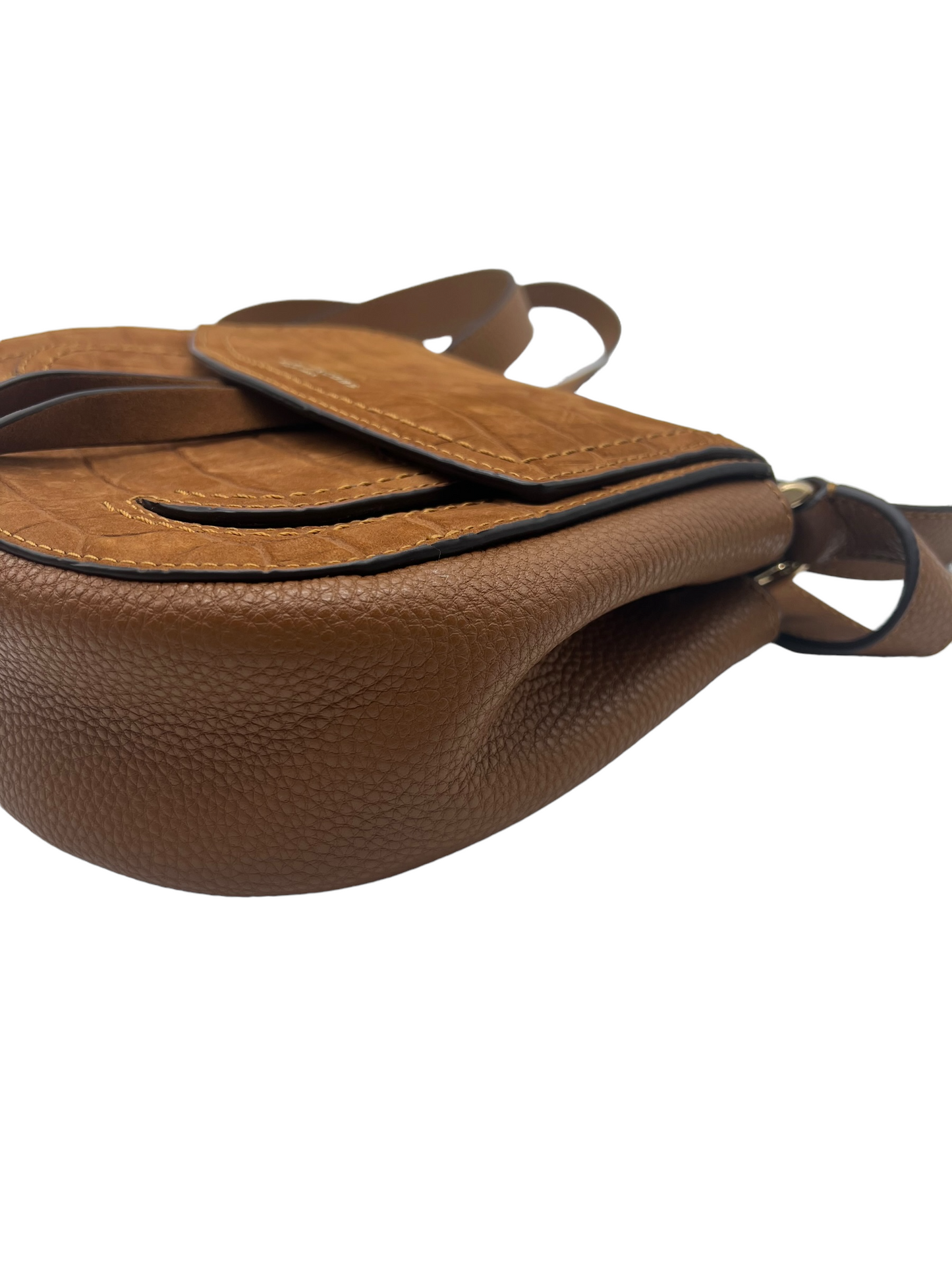 Marc Jacobs Tan Suede Croc Embossed Maverick Saddle Bag Crossbody