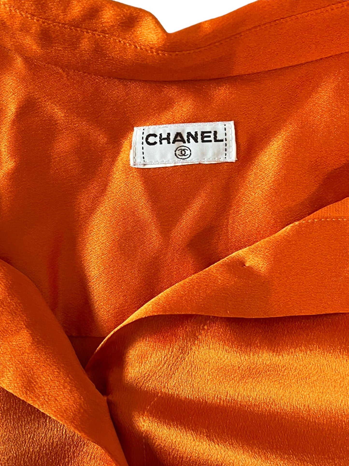 Chanel Vintage 80s Orange Silk Blouse Top