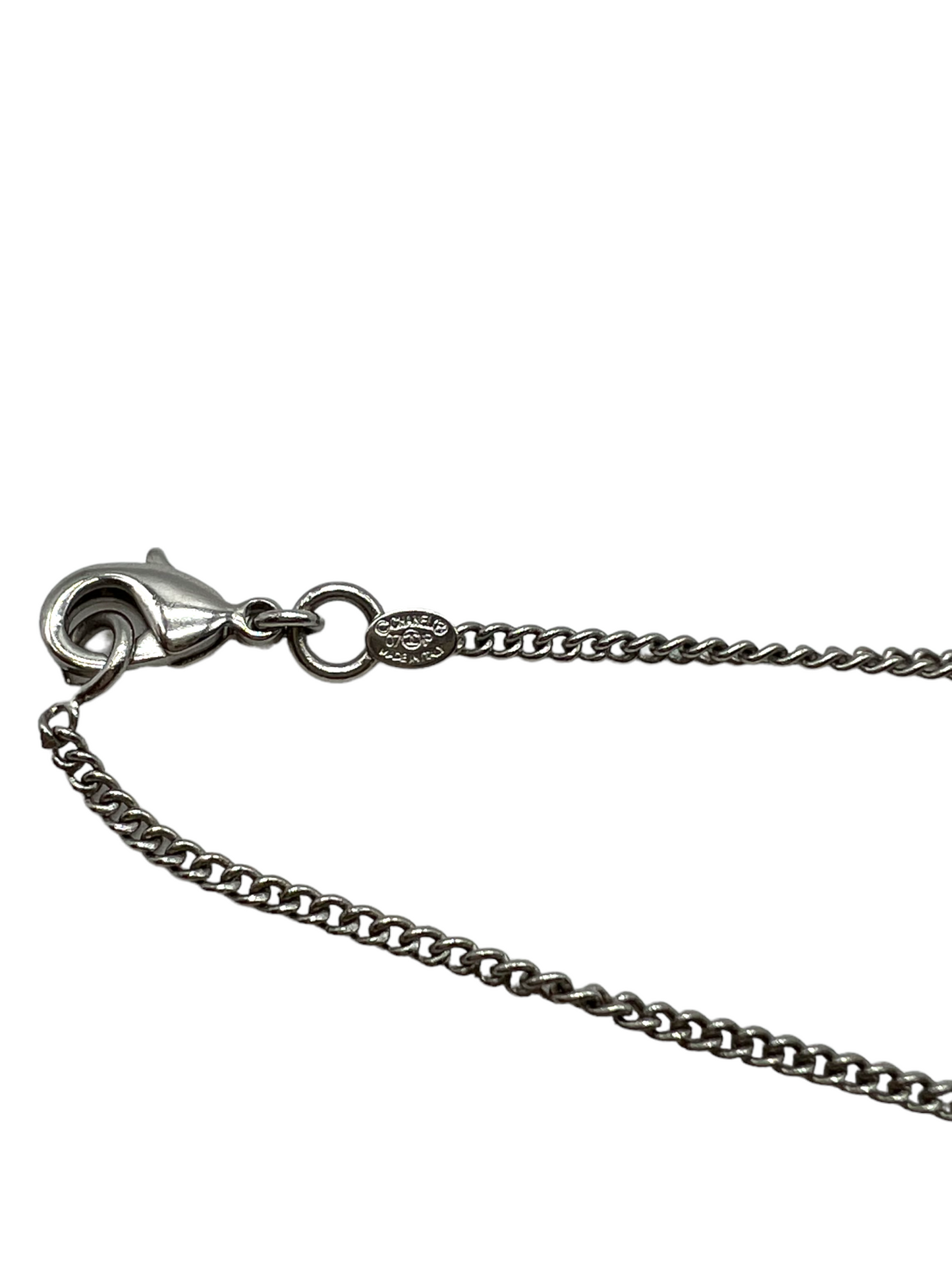 Chanel Silver 07p Crystal Camellia Necklace