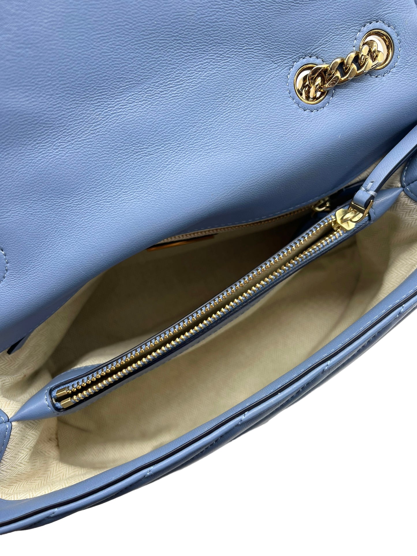 Tory Burch Blue Leather Kira Quilted Chain Shoulder Bag