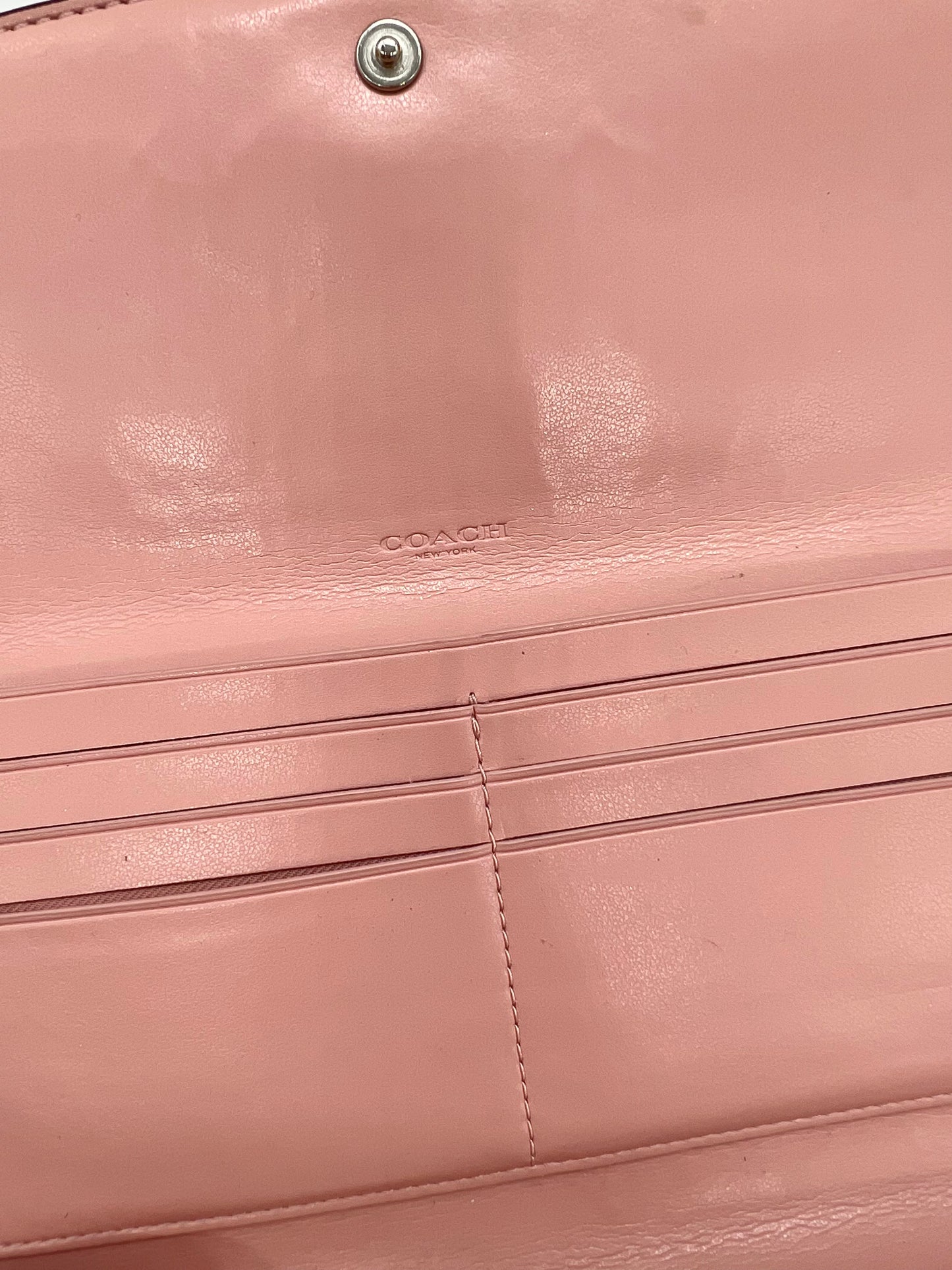 Coach Brown Signature Print Pink Flap Wallet