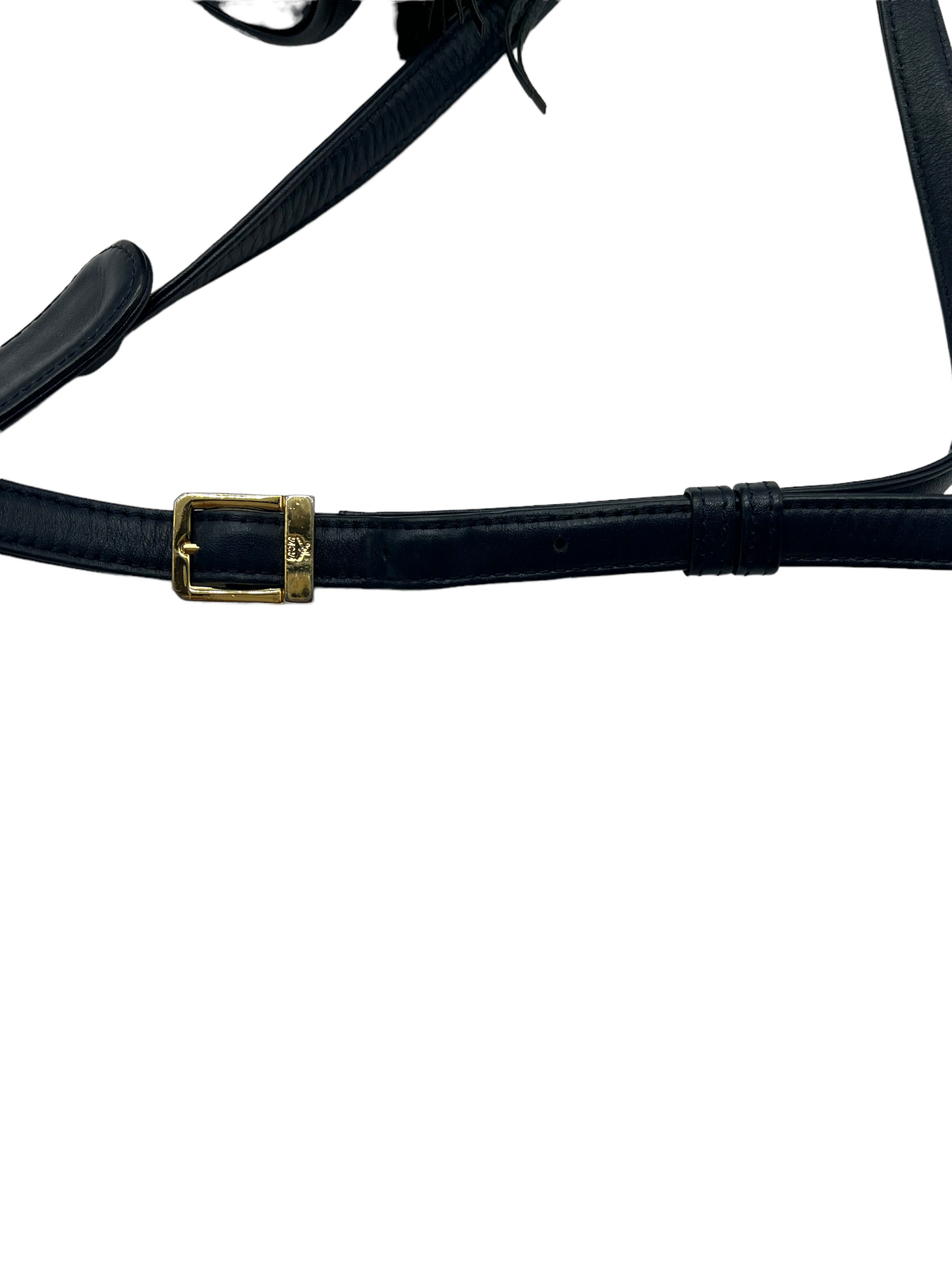 MCM Vintage White Navy Heritage Visetos Mini Bucket Crossbody