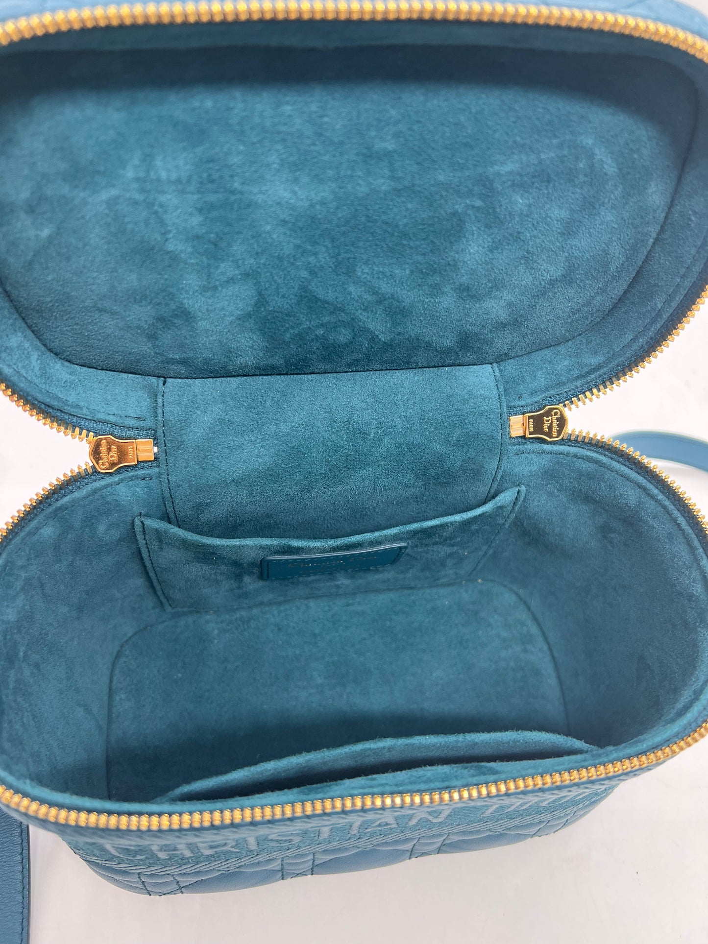 Dior Teal Lambskin Small Cannage Diortravel Vanity Case
