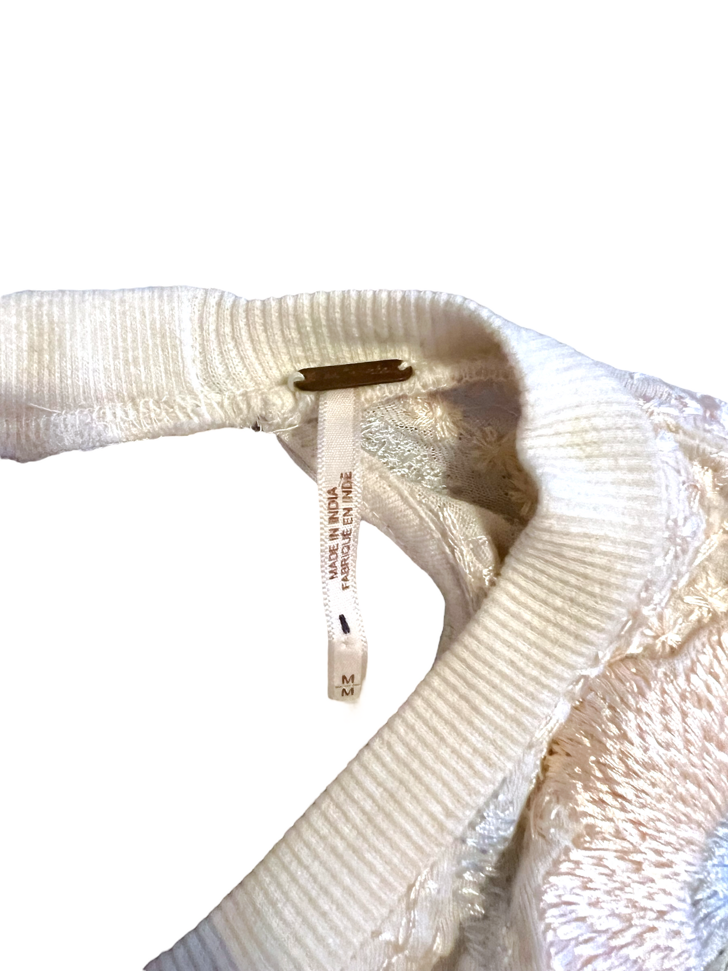 Free People Beige Embroidered Size M Top