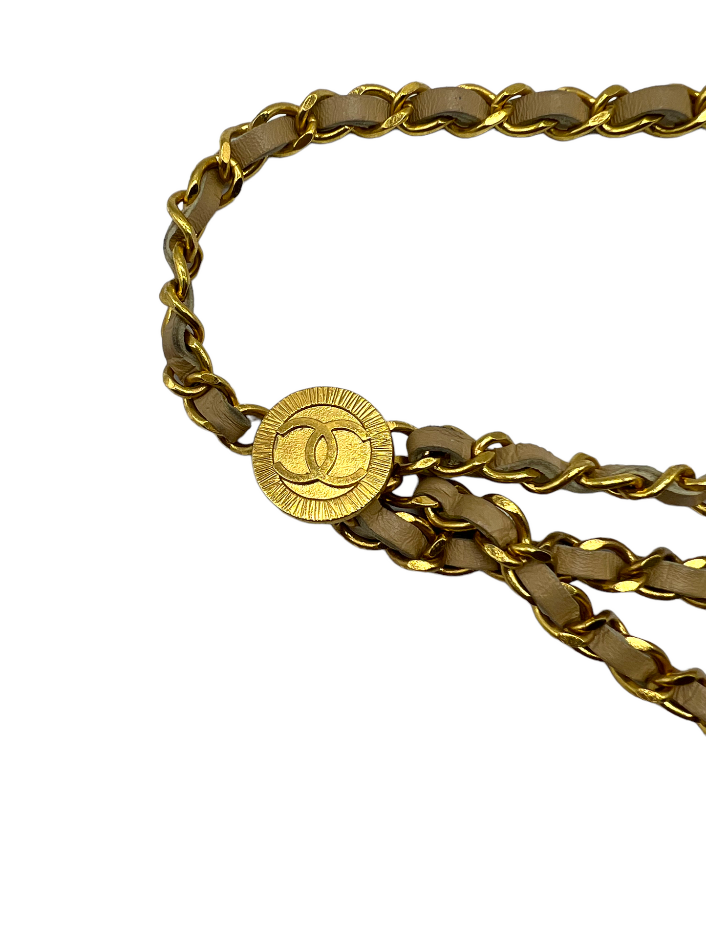 Chanel Vintage 1984 Beige Leather Chain CC Size S Belt