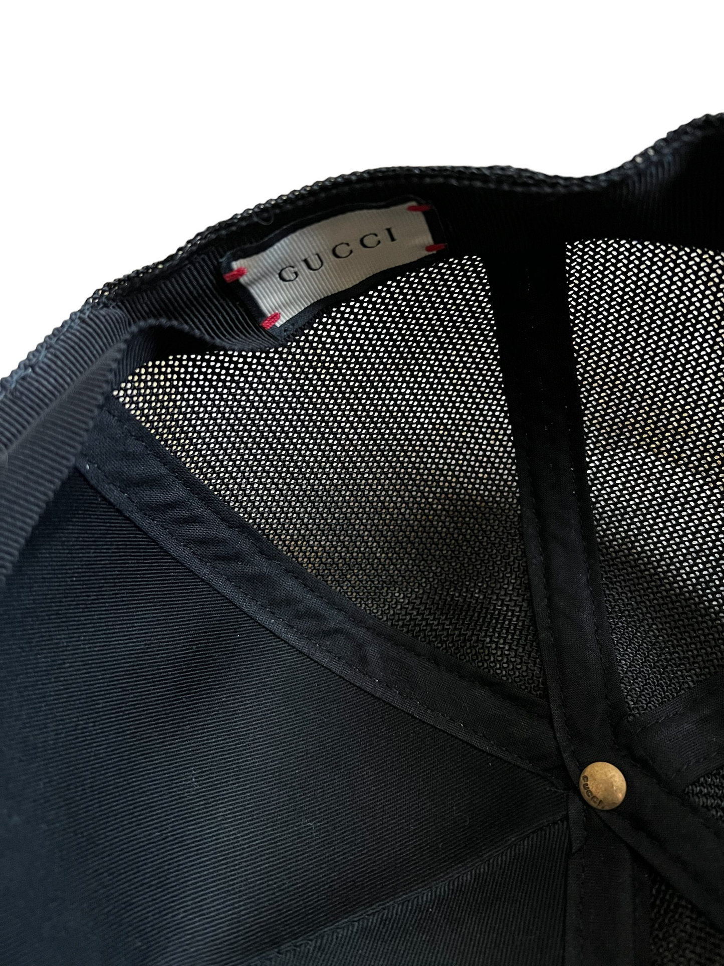 Gucci Cream Black Leather Logo Size S Trucker Hat