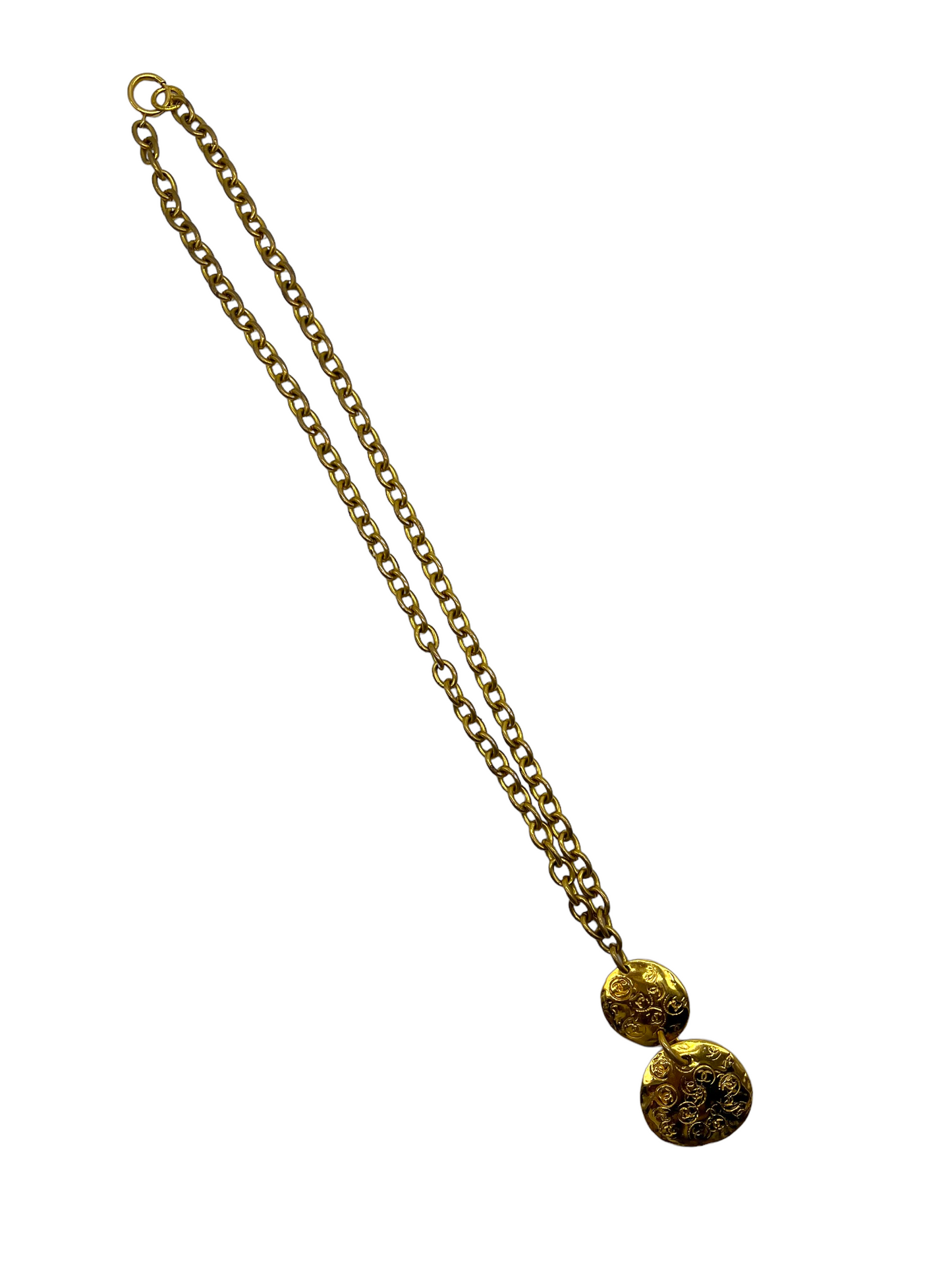 Chanel Gold Vintage 1993 CC Stamped Double Disk Necklace