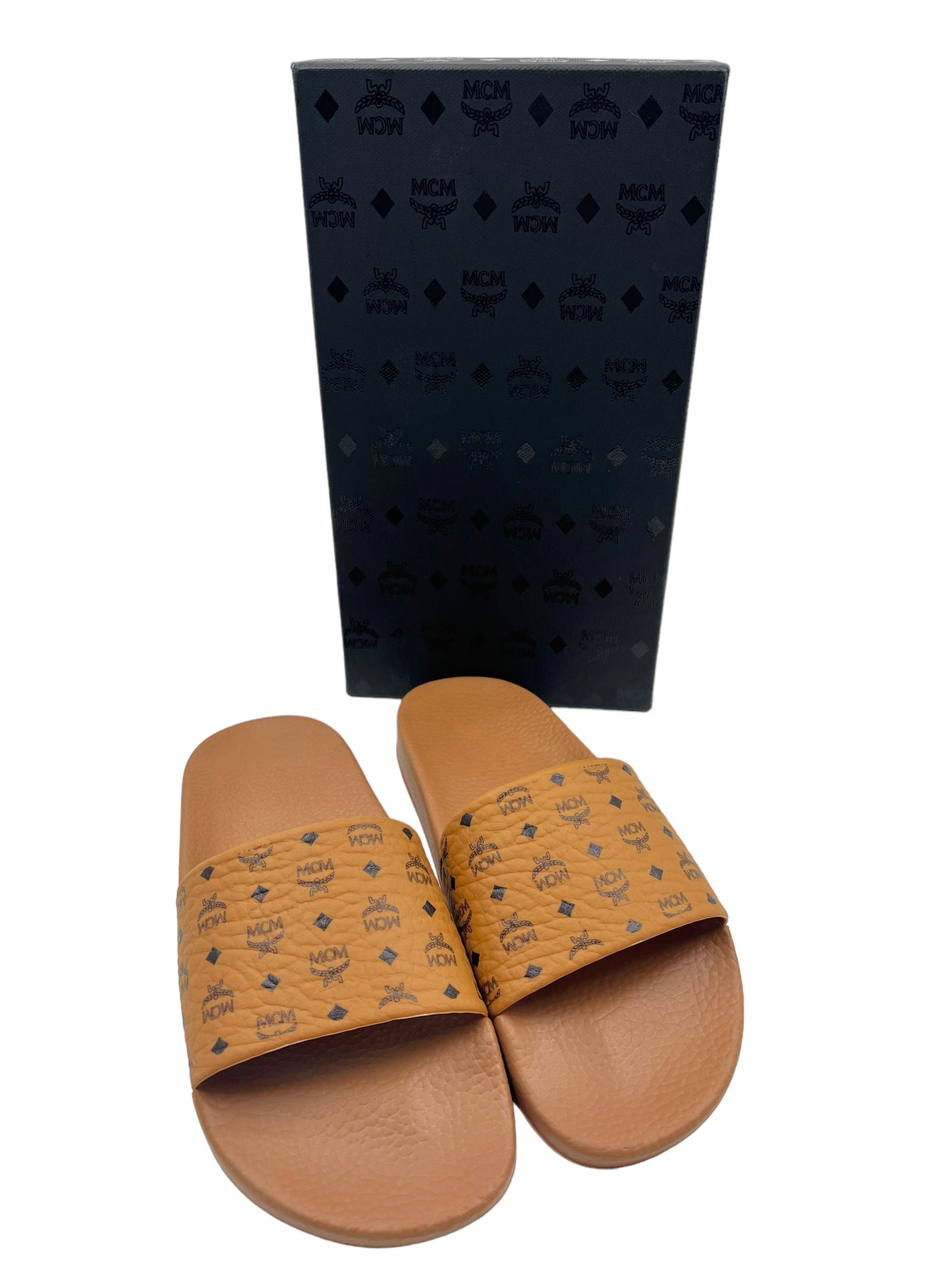 MCM Size 39 Tan Heritage Visetos Pool Slides