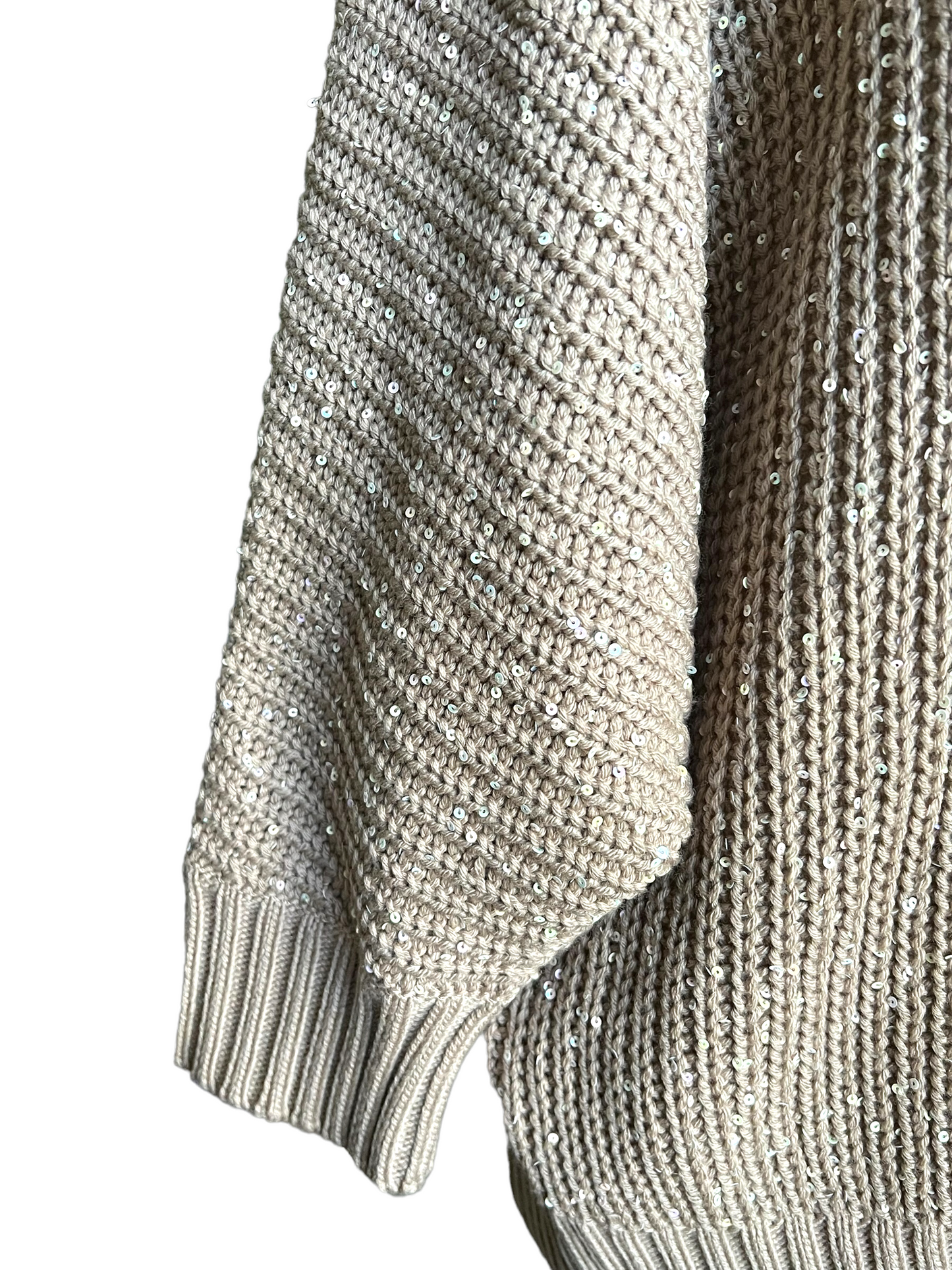 St. John Beige Knit Sequin Size L Sweater