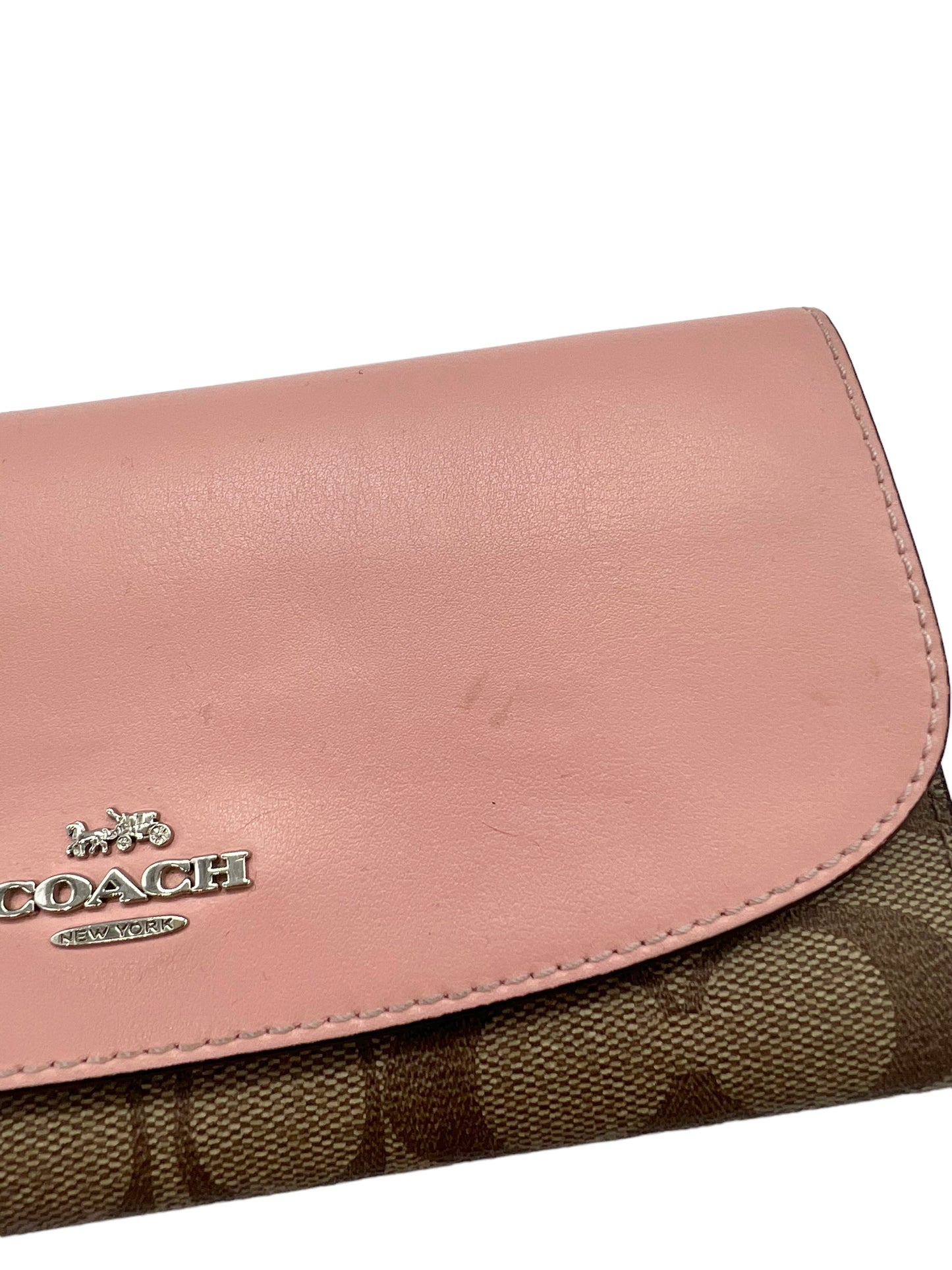 Coach Brown Signature Print Pink Flap Wallet