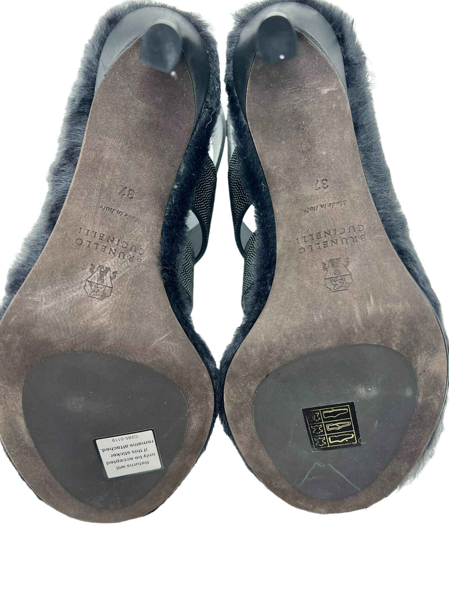 Brunello Cucinelli Black Beaded Fur Lined Size 37 Heels