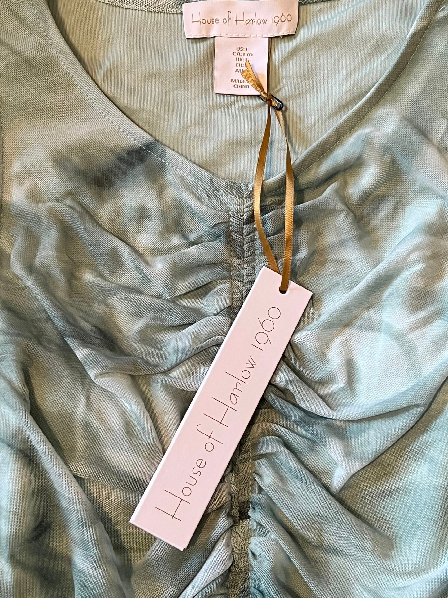 House of Harlow 1960 Green Tie-Dye Print Mesh 2-Piece Size L Skirt Set