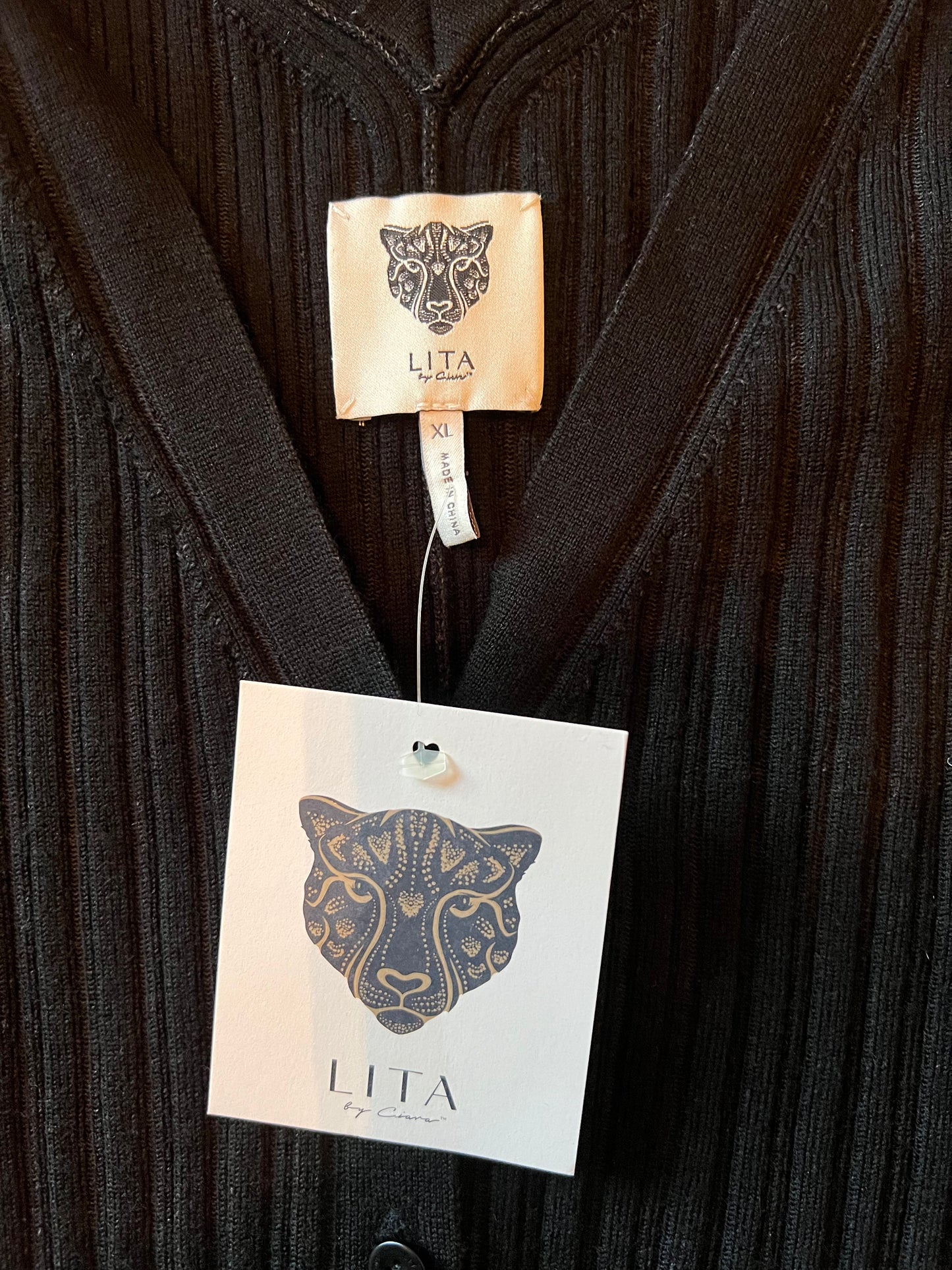 LITA by Ciara Black Size XL Icon Cardigan Midi Dress