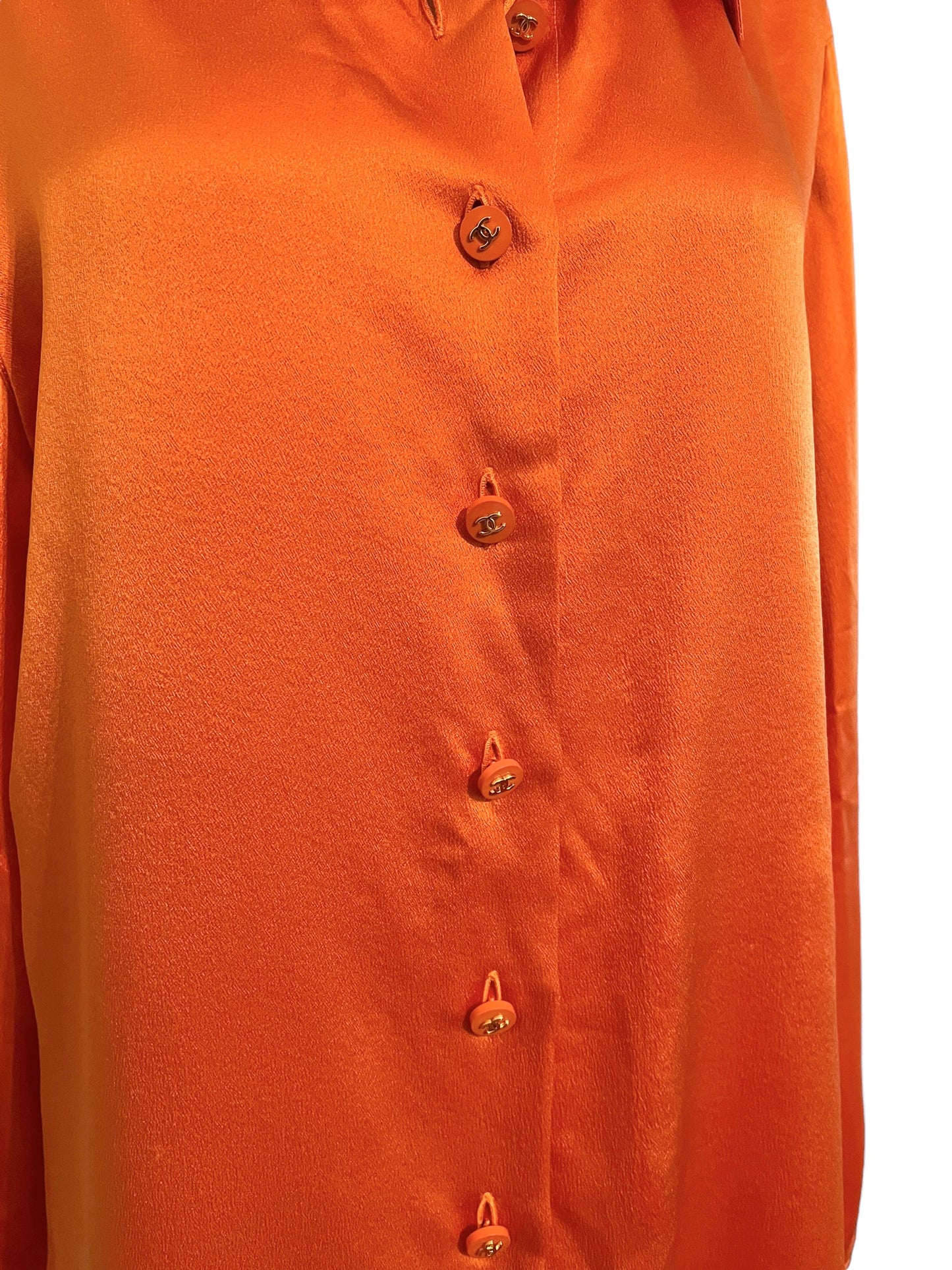 Chanel Vintage 80s Orange Silk Blouse Top