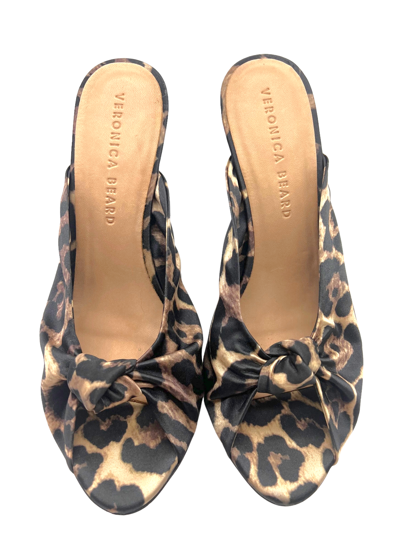 Veronica Beard Brown Satin Leopard Print Size 8 Mules