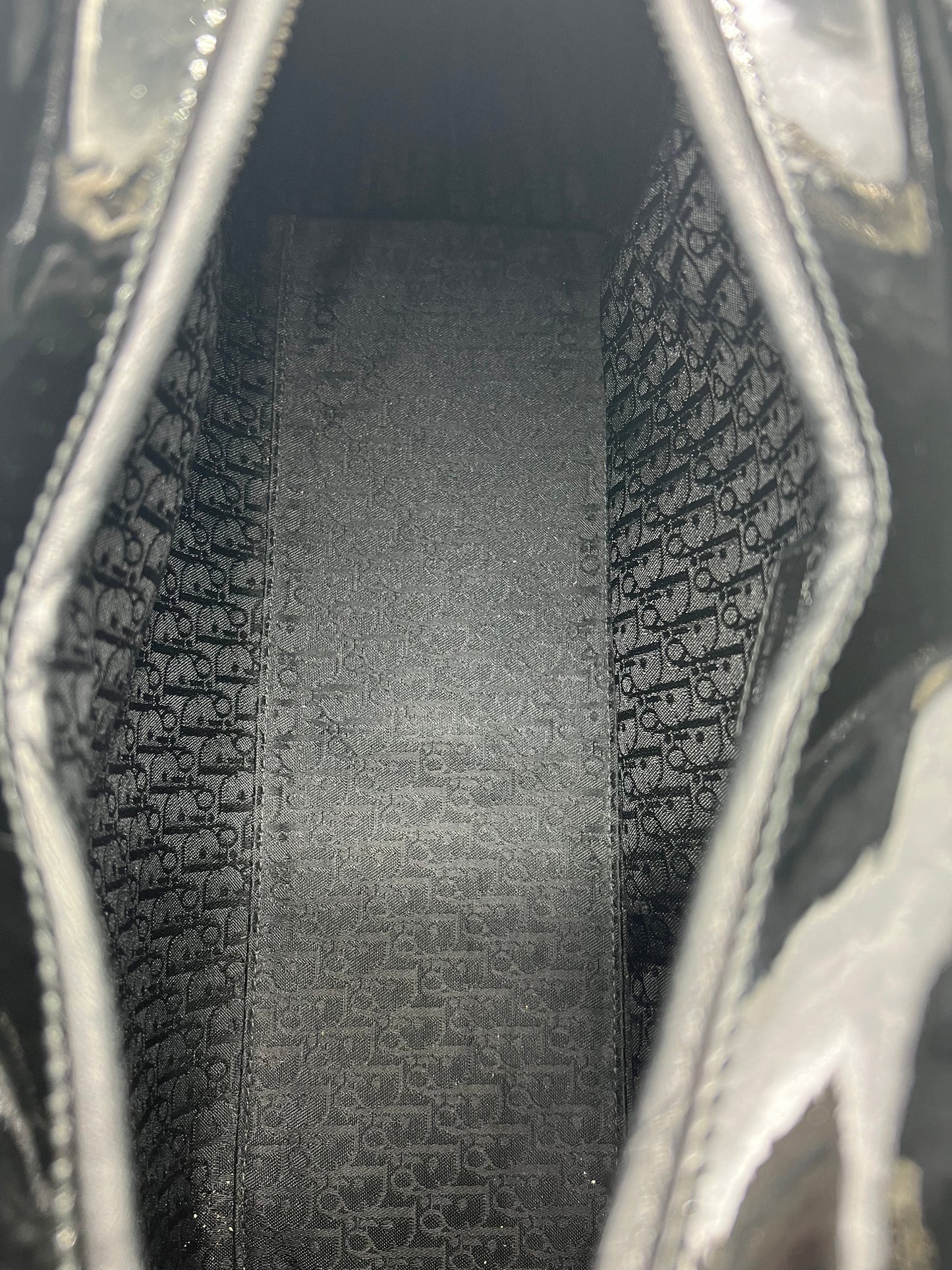 Christian Dior Black Patent Large Lady Dior Tote