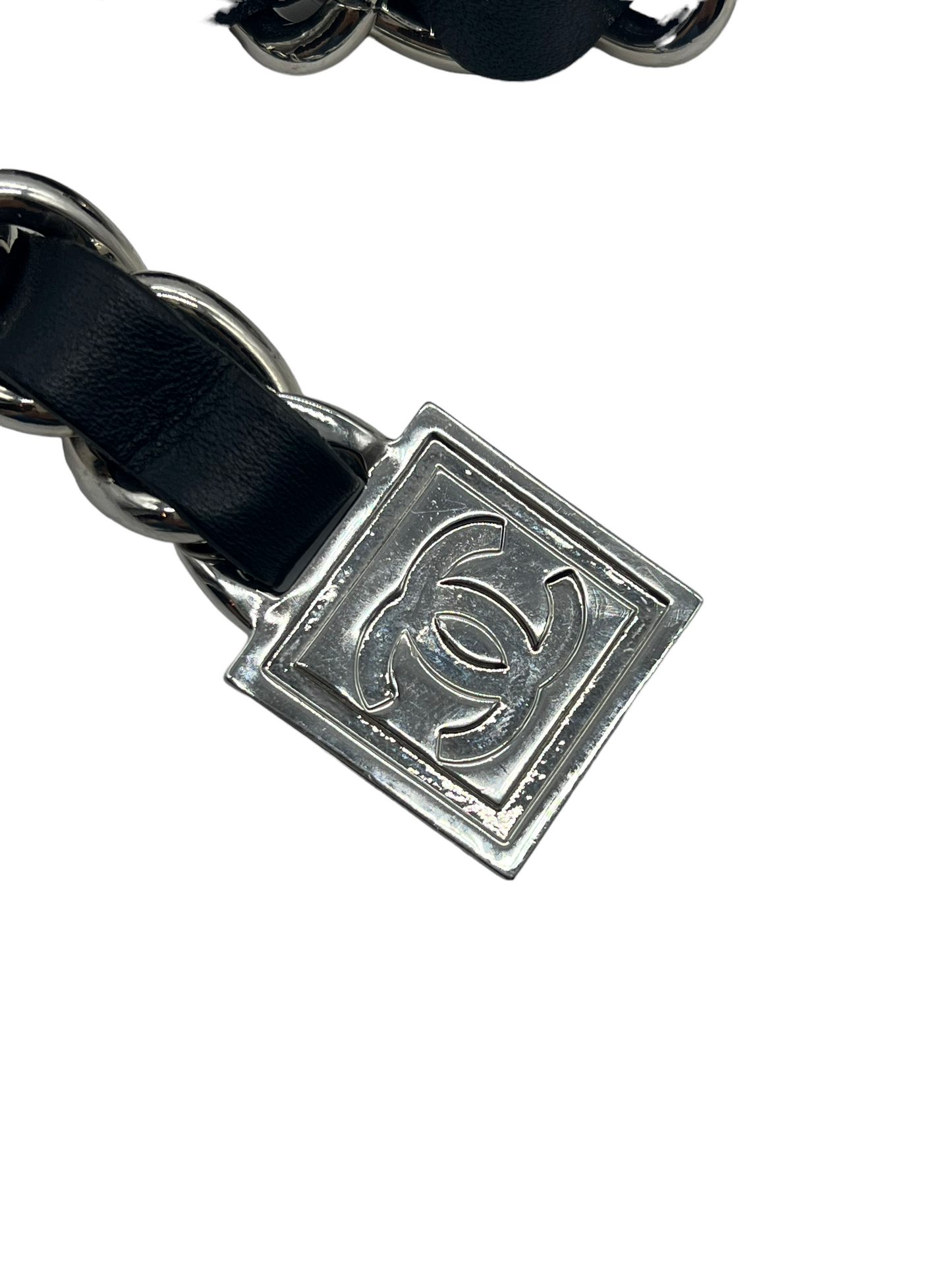 Chanel 06P Black & Silver Jumbo Leather Chain Belt
