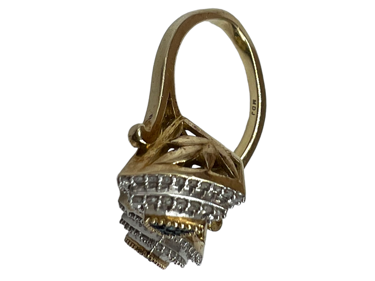 Michael Drechsler Gold Plated Sterling Silver Pave Diamond Size 7 Pyramid Cuff Ring