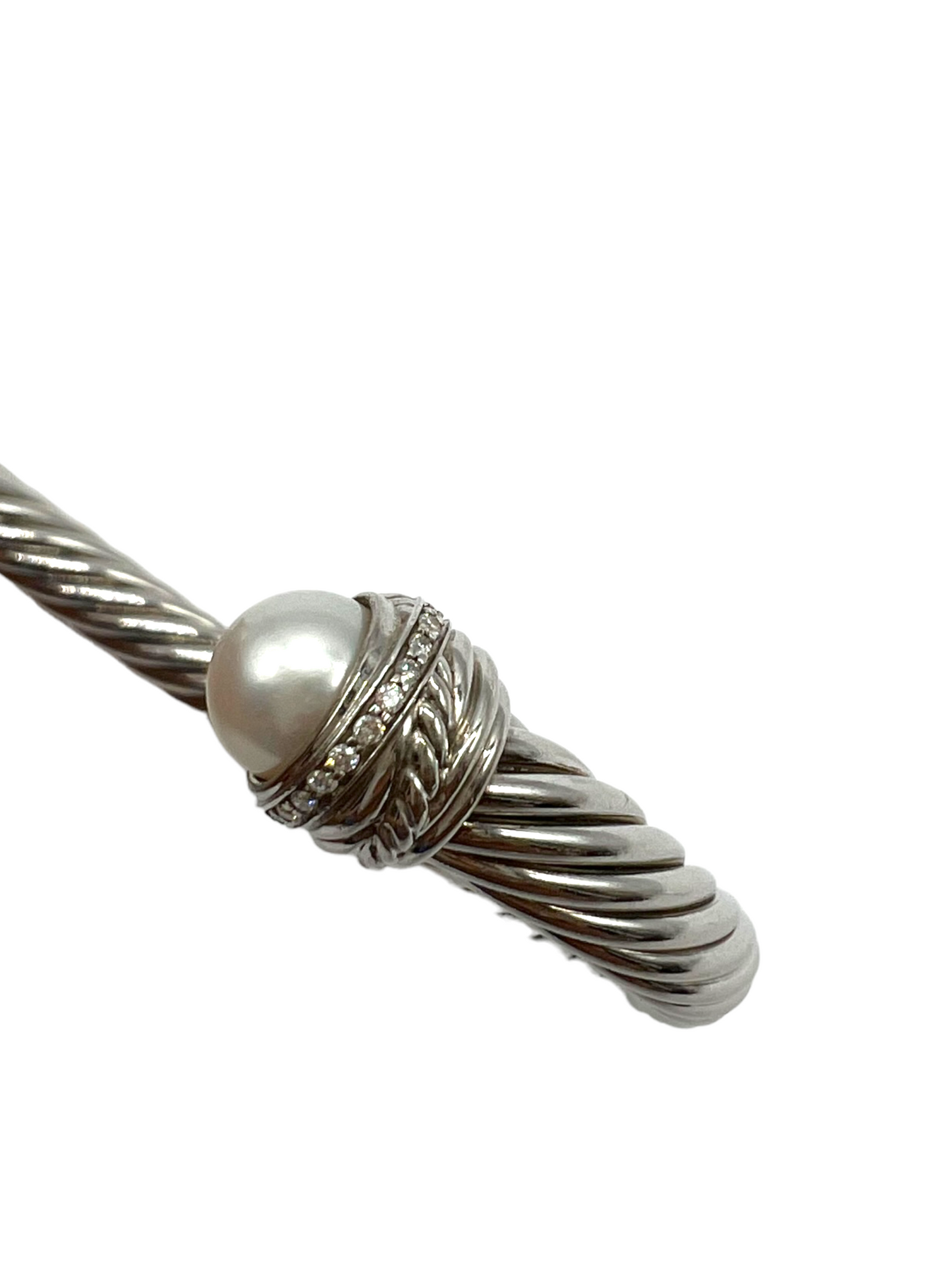 David Yurman Sterling Silver Pearl Diamond 7mm Classic Cable Cuff