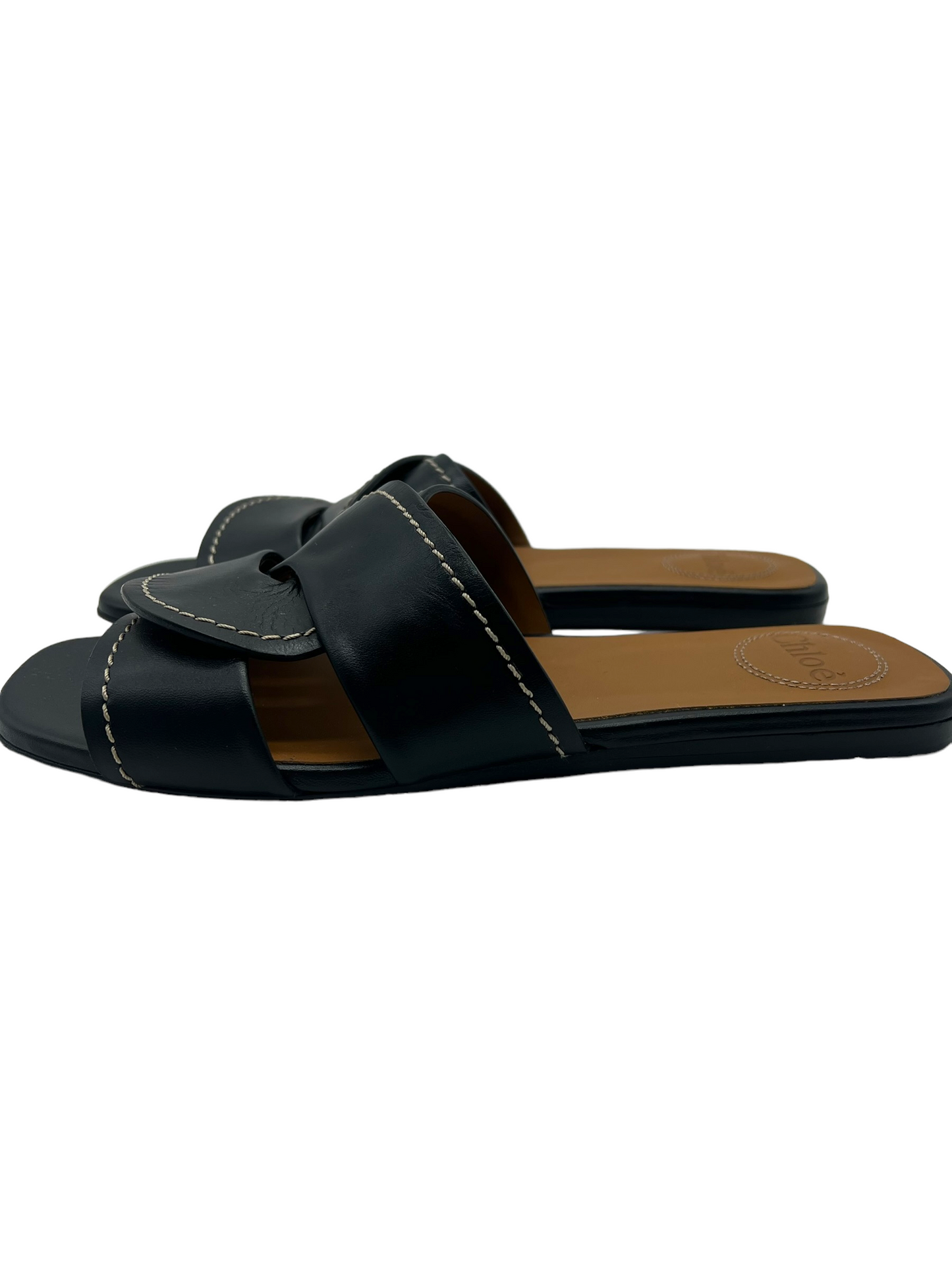 Chloe Black Leather Grecia Size 38 Slides